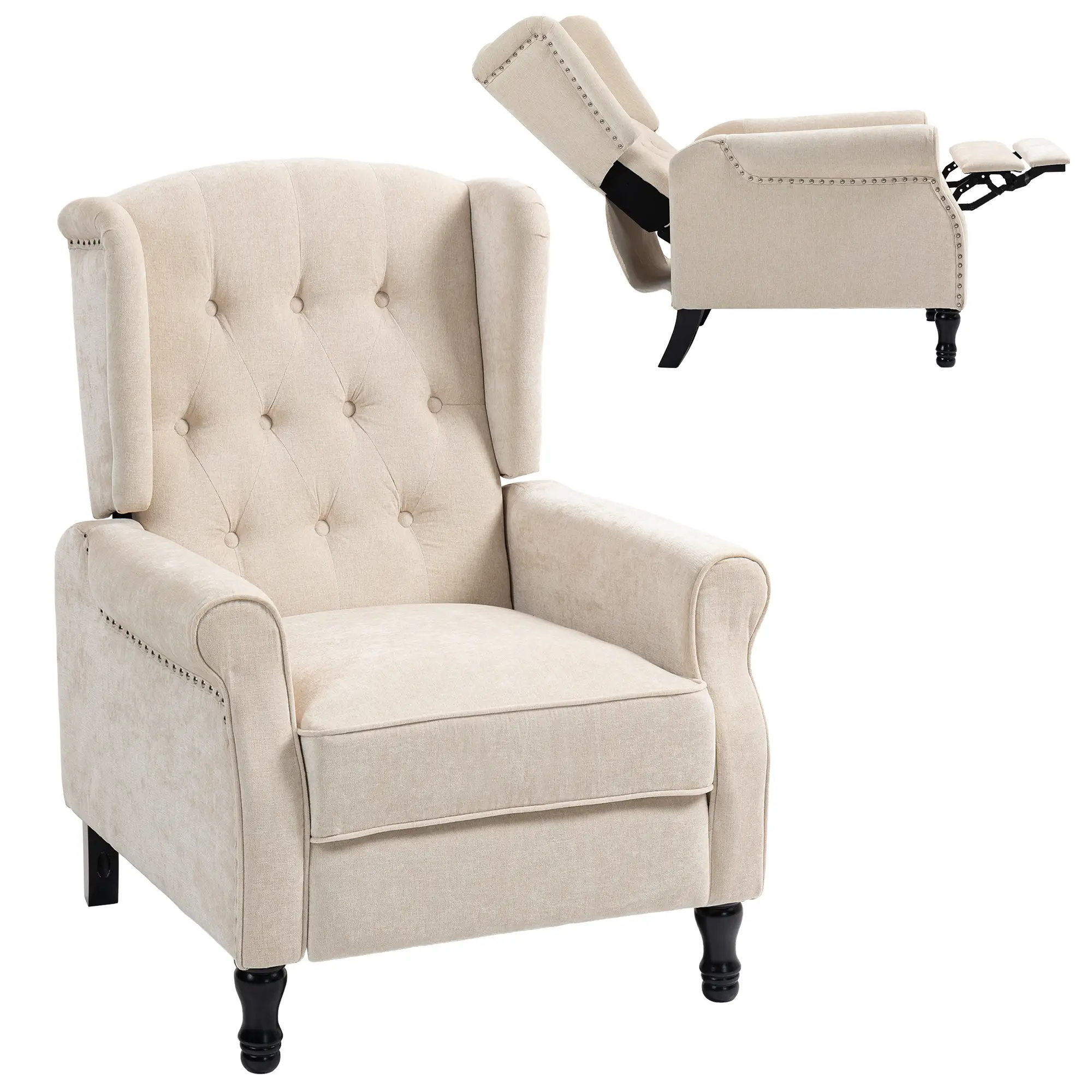 Manual Linen Recliner Armchair 76 x 88 x 101cm - Beige - 12