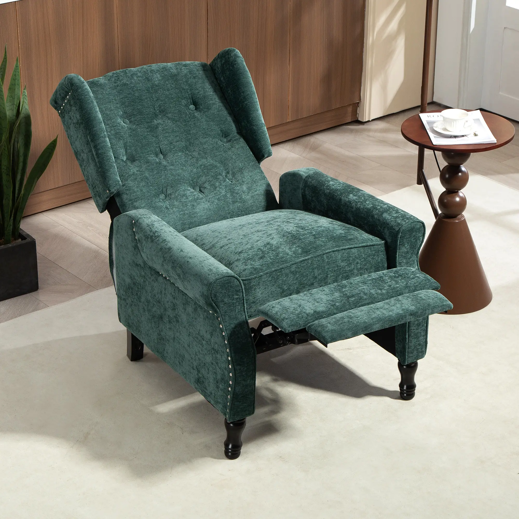 Manual Linen Recliner Armchair 76 x 88 x 101cm - Dark Green - 10