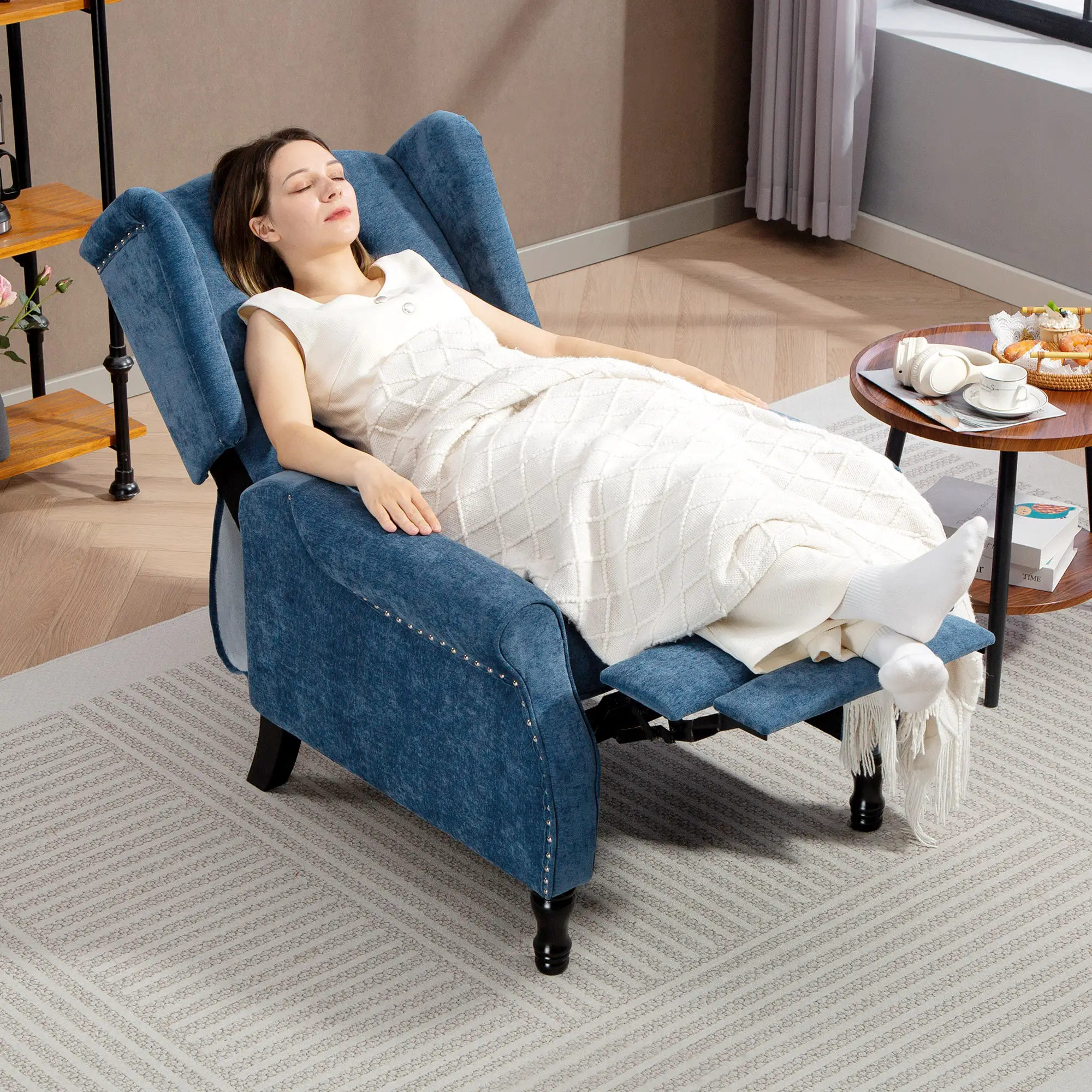 Manual Linen Recliner Armchair 76 x 88 x 101cm - Royal Blue - 8