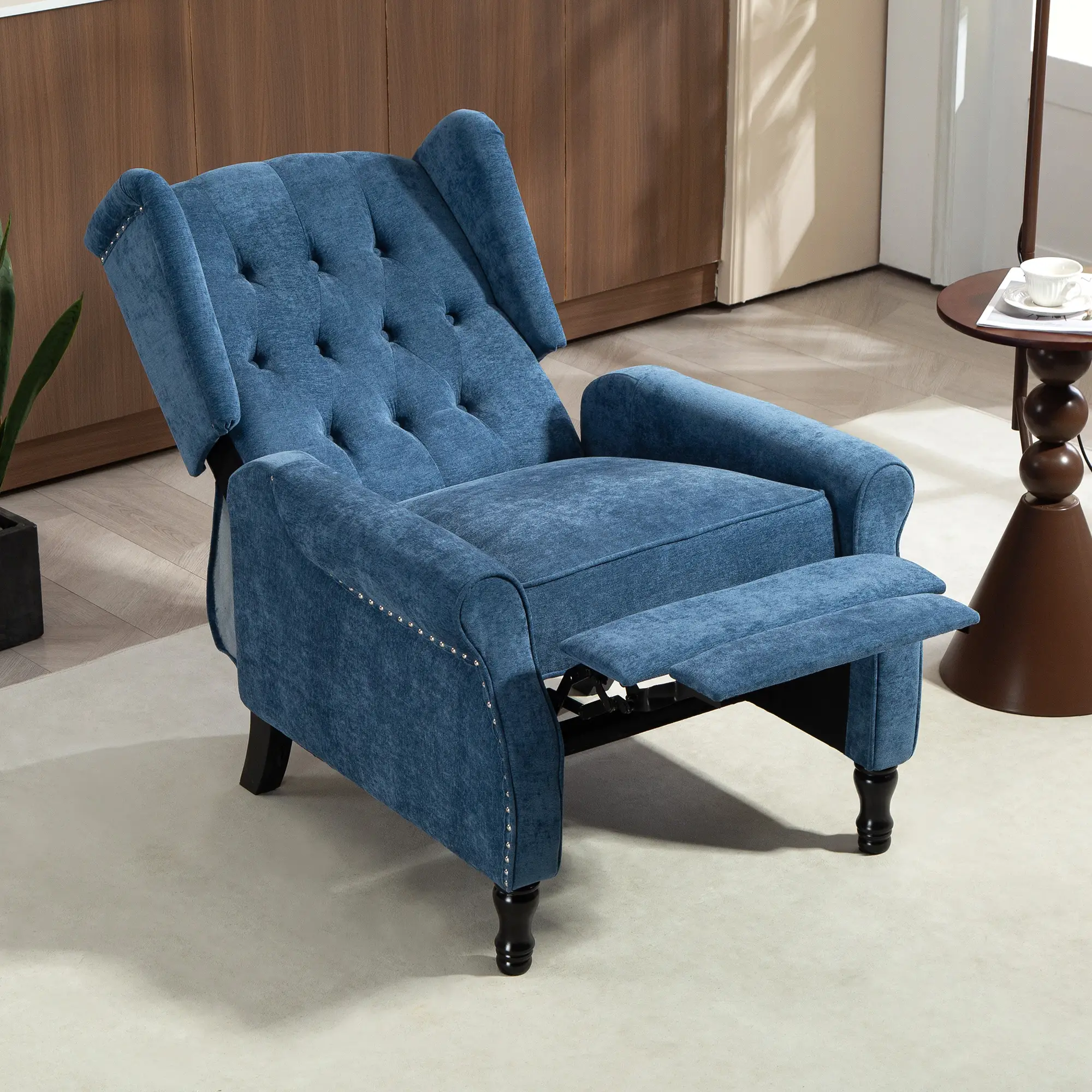Manual Linen Recliner Armchair 76 x 88 x 101cm - Royal Blue - 12