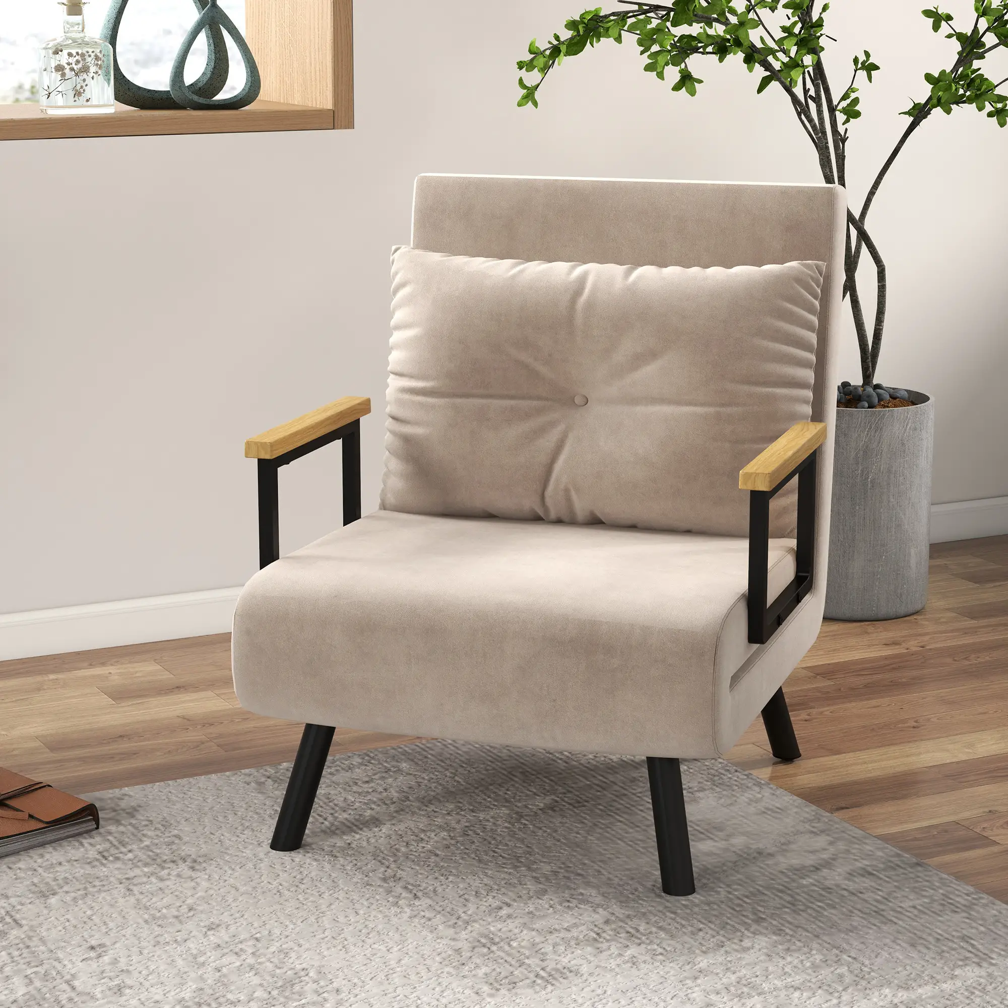 Velvet Armchair 63 x 73 x 81cm - Beige - 2
