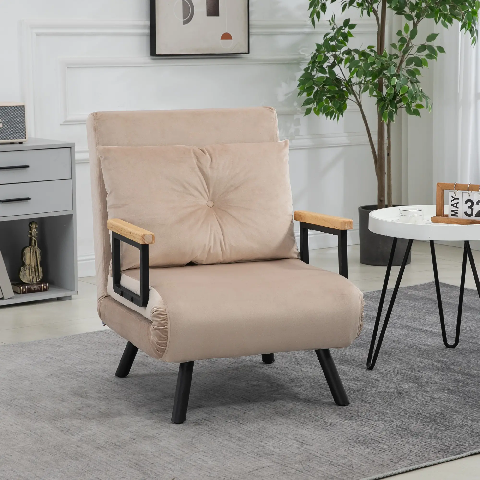 Velvet Armchair 63 x 73 x 81cm - Beige - 7