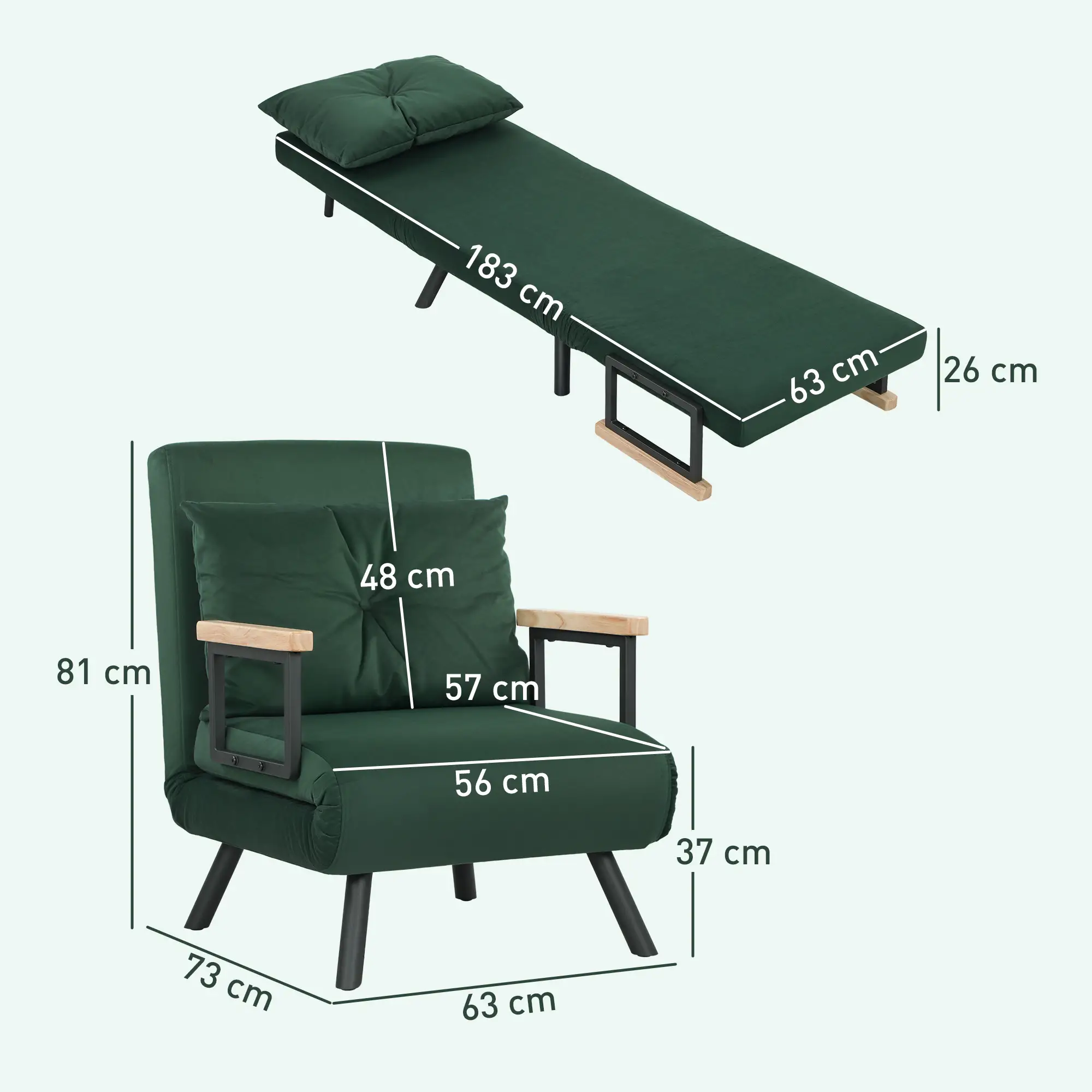Velvet Armchair 63 x 73 x 81cm - Green - 3