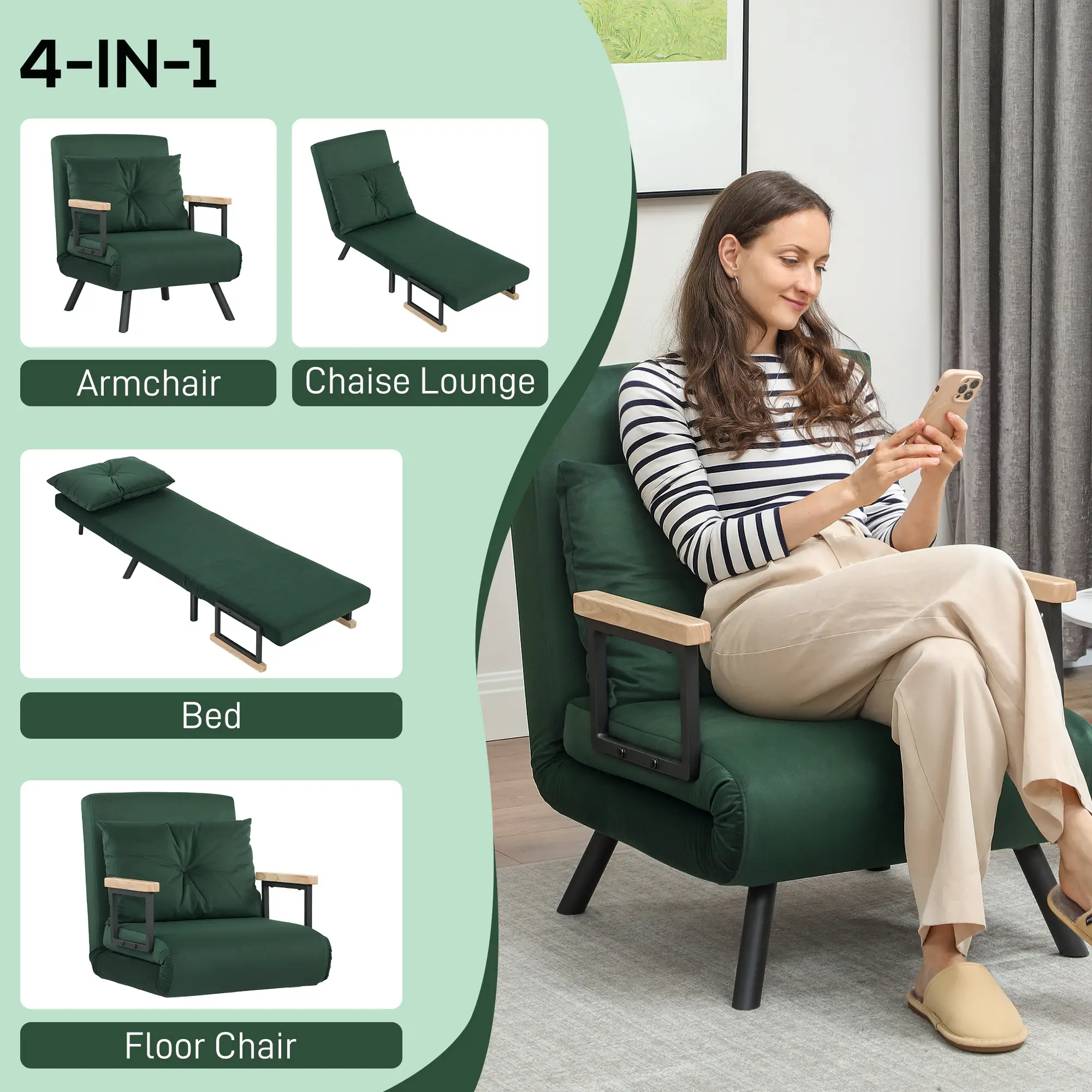 Velvet Armchair 63 x 73 x 81cm - Green - 4