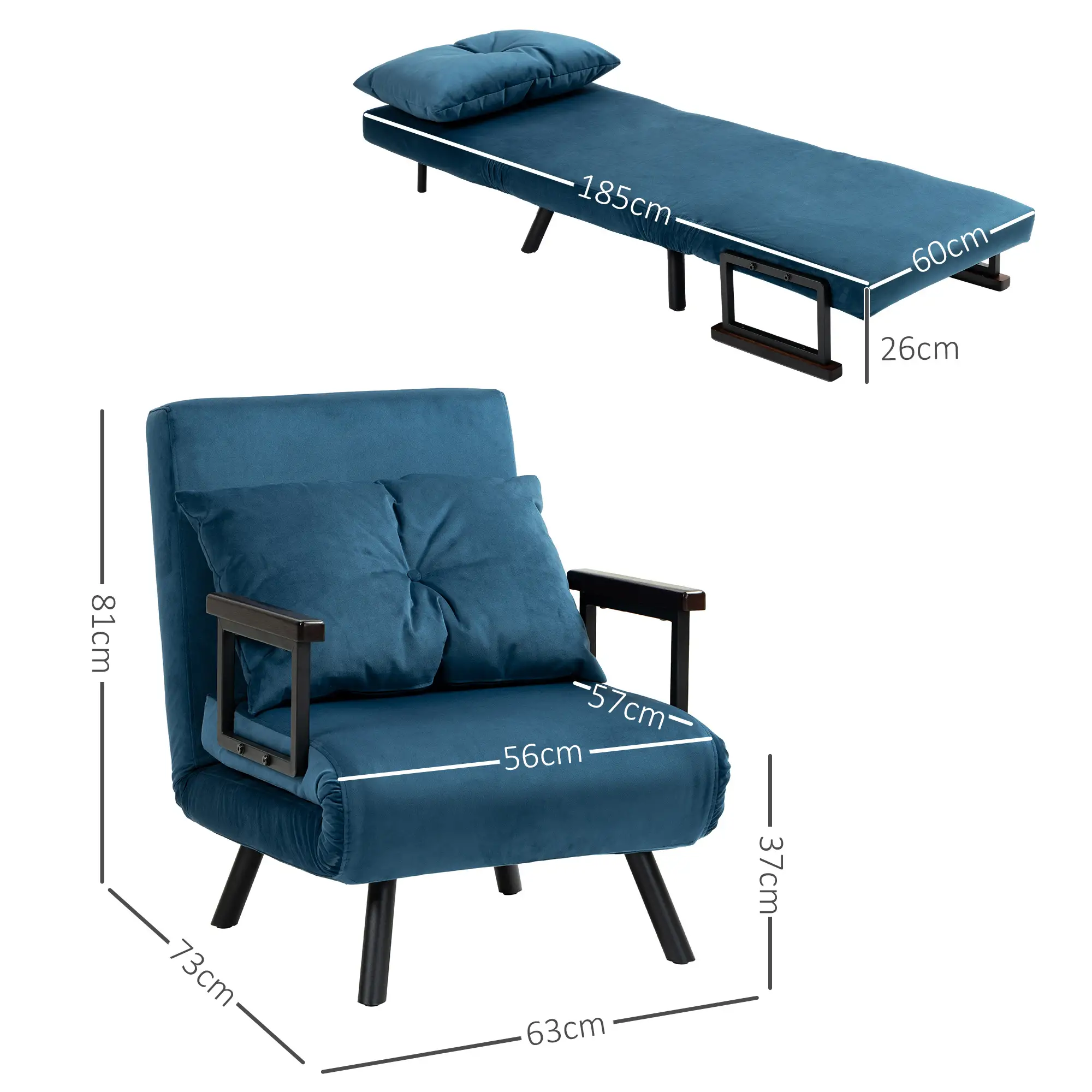 Velvet Armchair 63 x 73 x 81cm - Navy Blue - 3