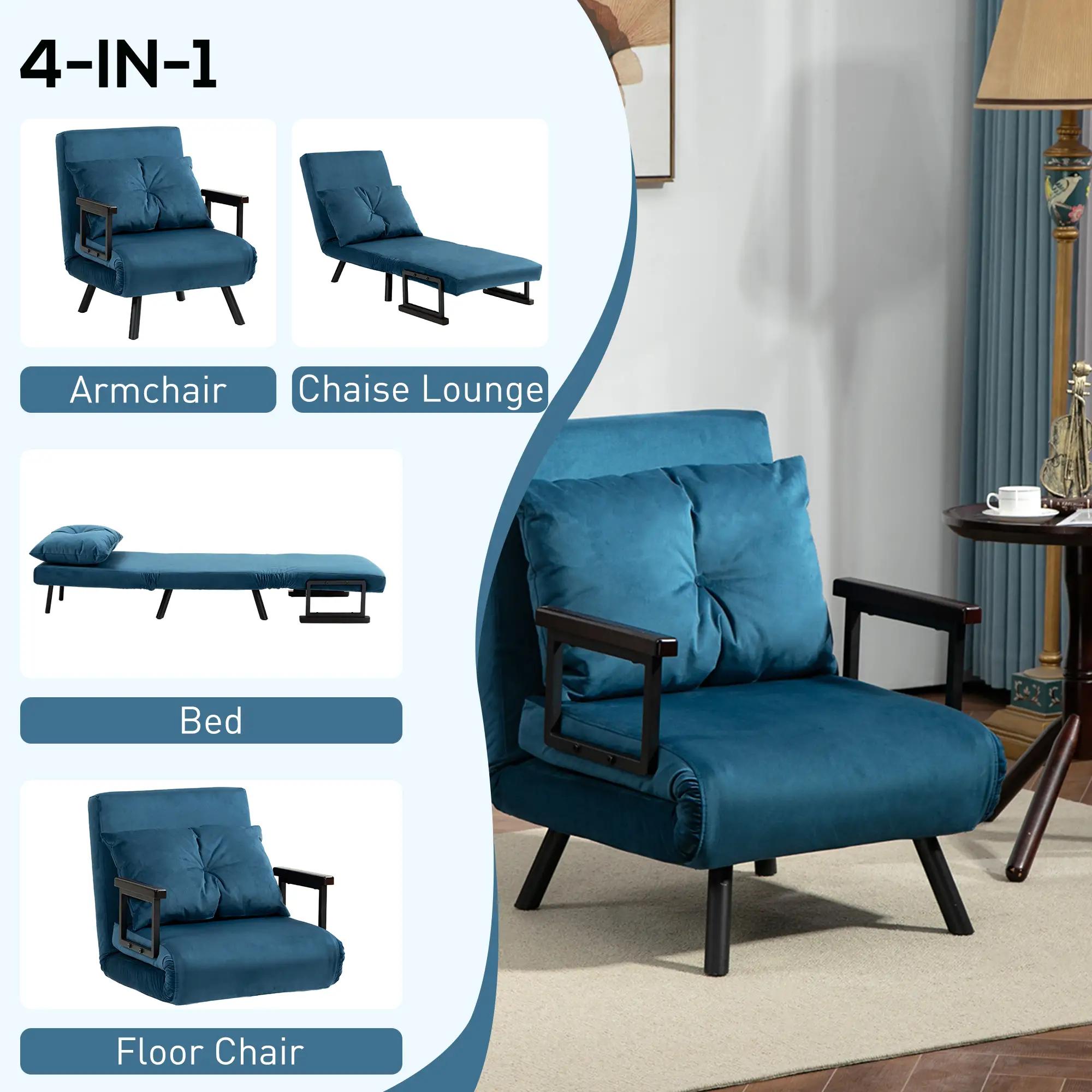 Velvet Armchair 63 x 73 x 81cm - Navy Blue - 4
