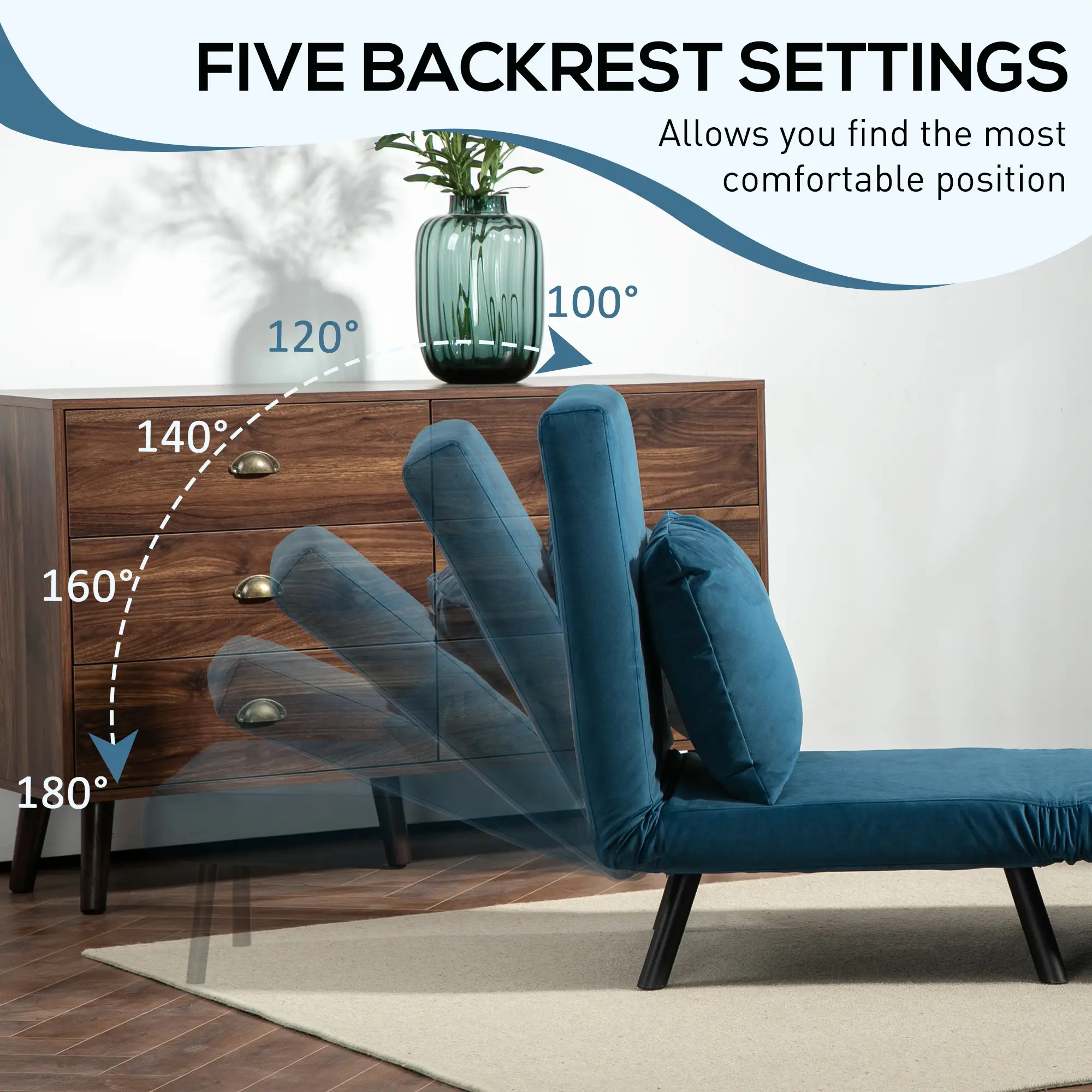Velvet Armchair 63 x 73 x 81cm - Navy Blue - 5