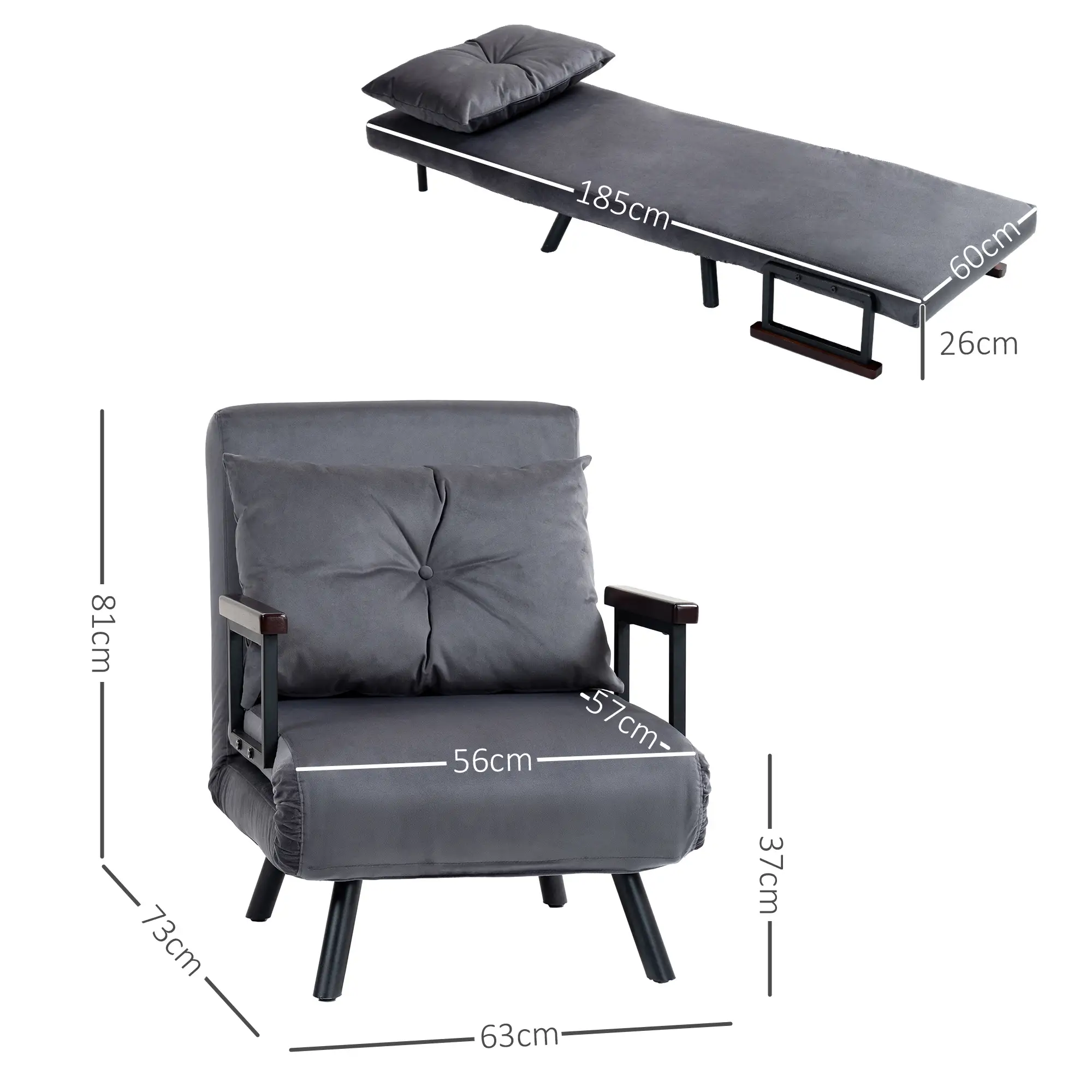 Velvet Armchair 63 x 73 x 81cm - Charcoal Grey - 3