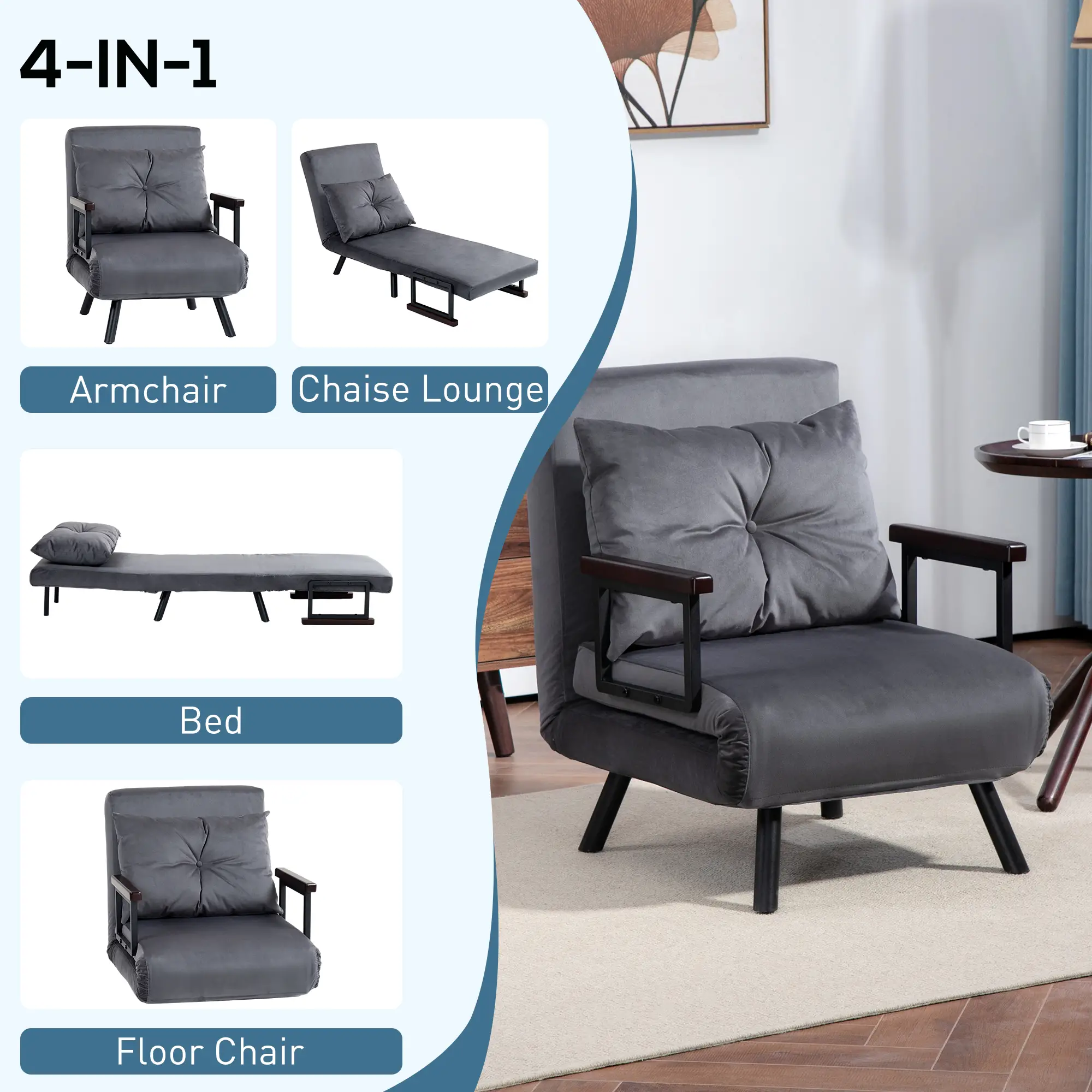 Velvet Armchair 63 x 73 x 81cm - Charcoal Grey - 4