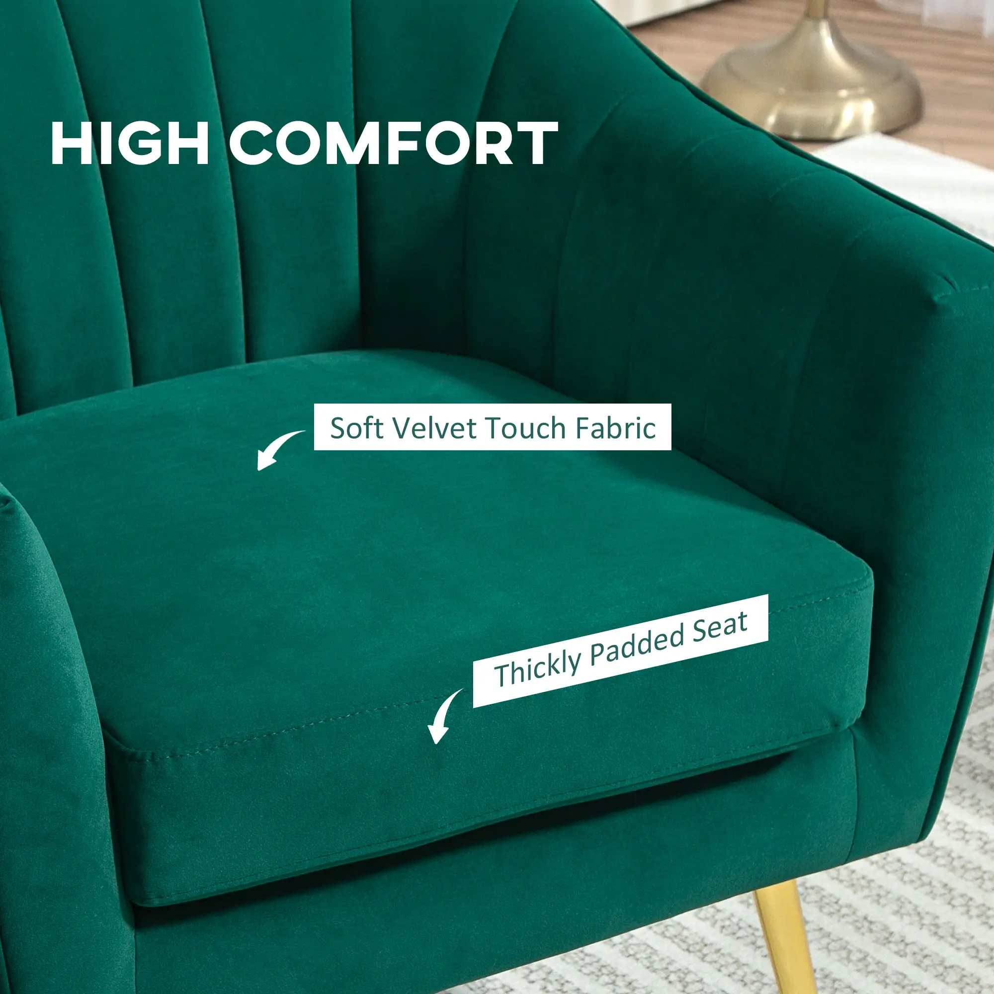 Velvet Armchair 71 x 72 x 73cm, Green - Green - 4