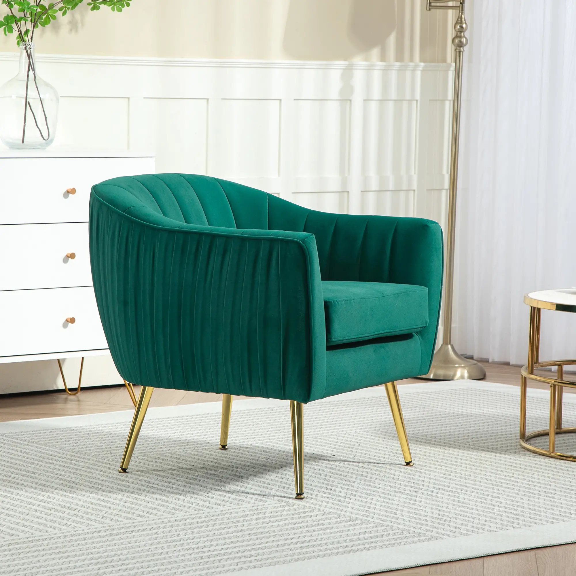 Velvet Armchair 71 x 72 x 73cm, Green - Green - 8