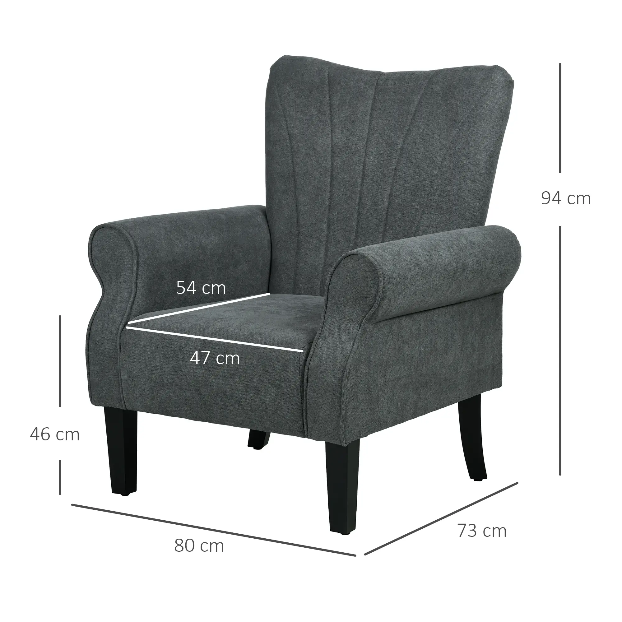 Linen Armchair 80 x 73 x 94cm - Grey - 3