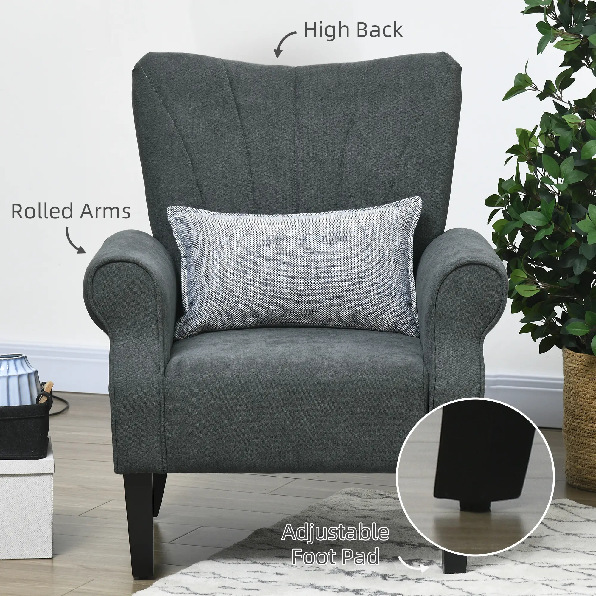 Linen Armchair 80 x 73 x 94cm - Grey - 5
