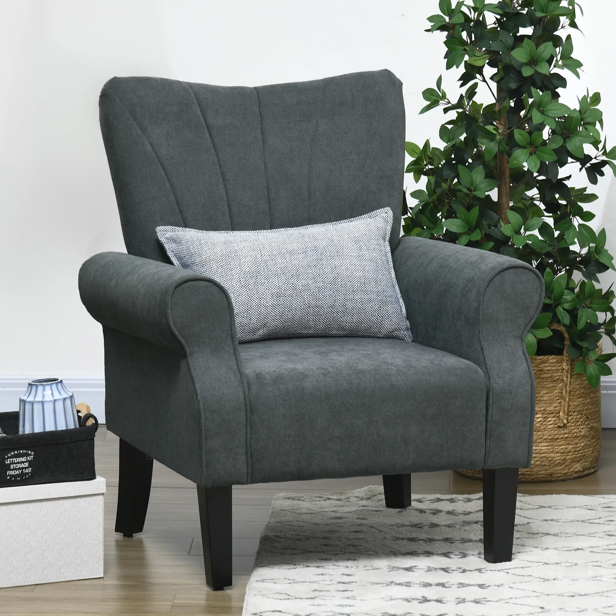 Linen Armchair 80 x 73 x 94cm - Grey - 10