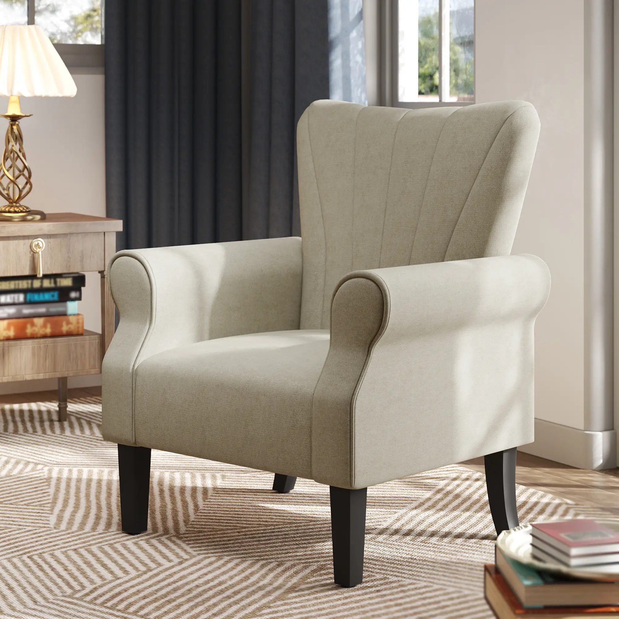 Linen Armchair 80 x 73 x 94cm - Beige - 2
