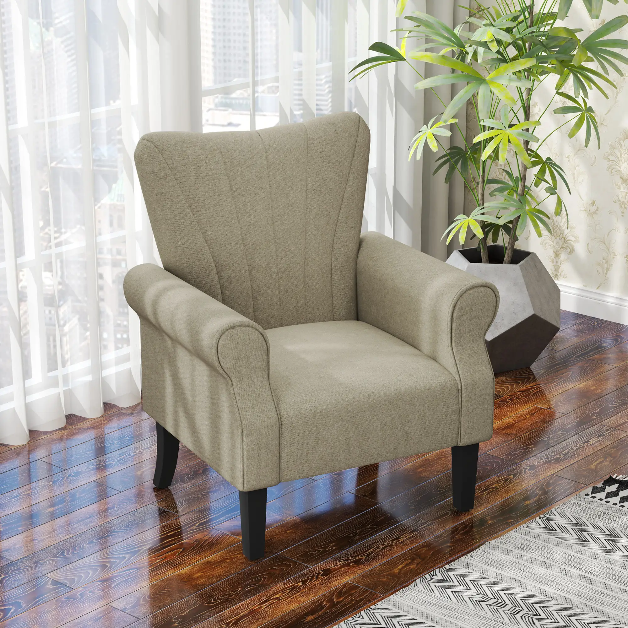 Linen Armchair 80 x 73 x 94cm - Beige - 3