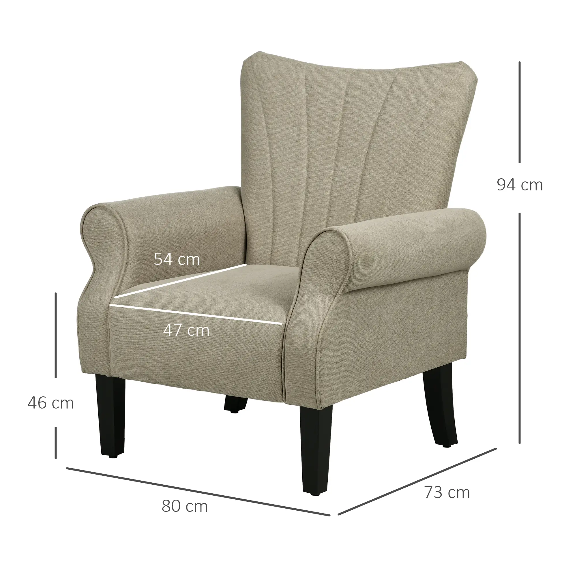 Linen Armchair 80 x 73 x 94cm - Beige - 4