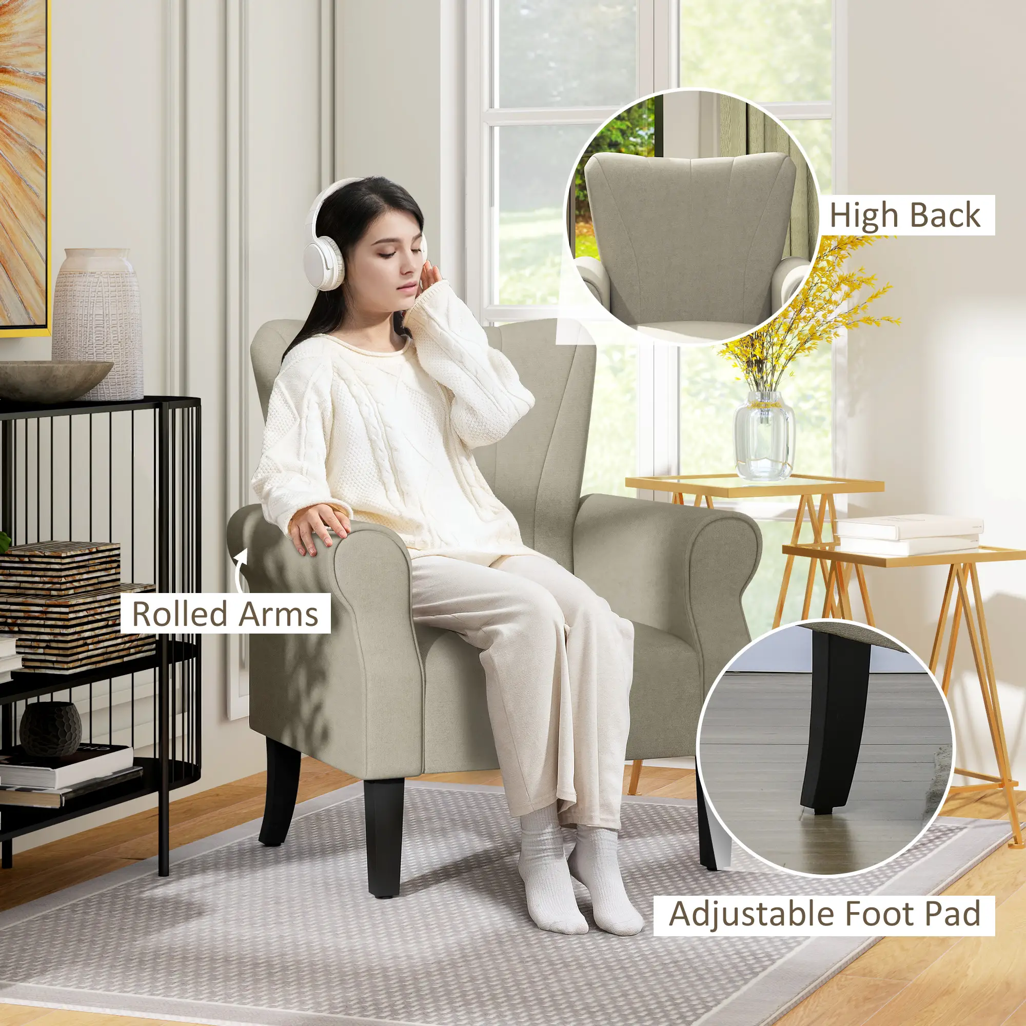Linen Armchair 80 x 73 x 94cm - Beige - 6