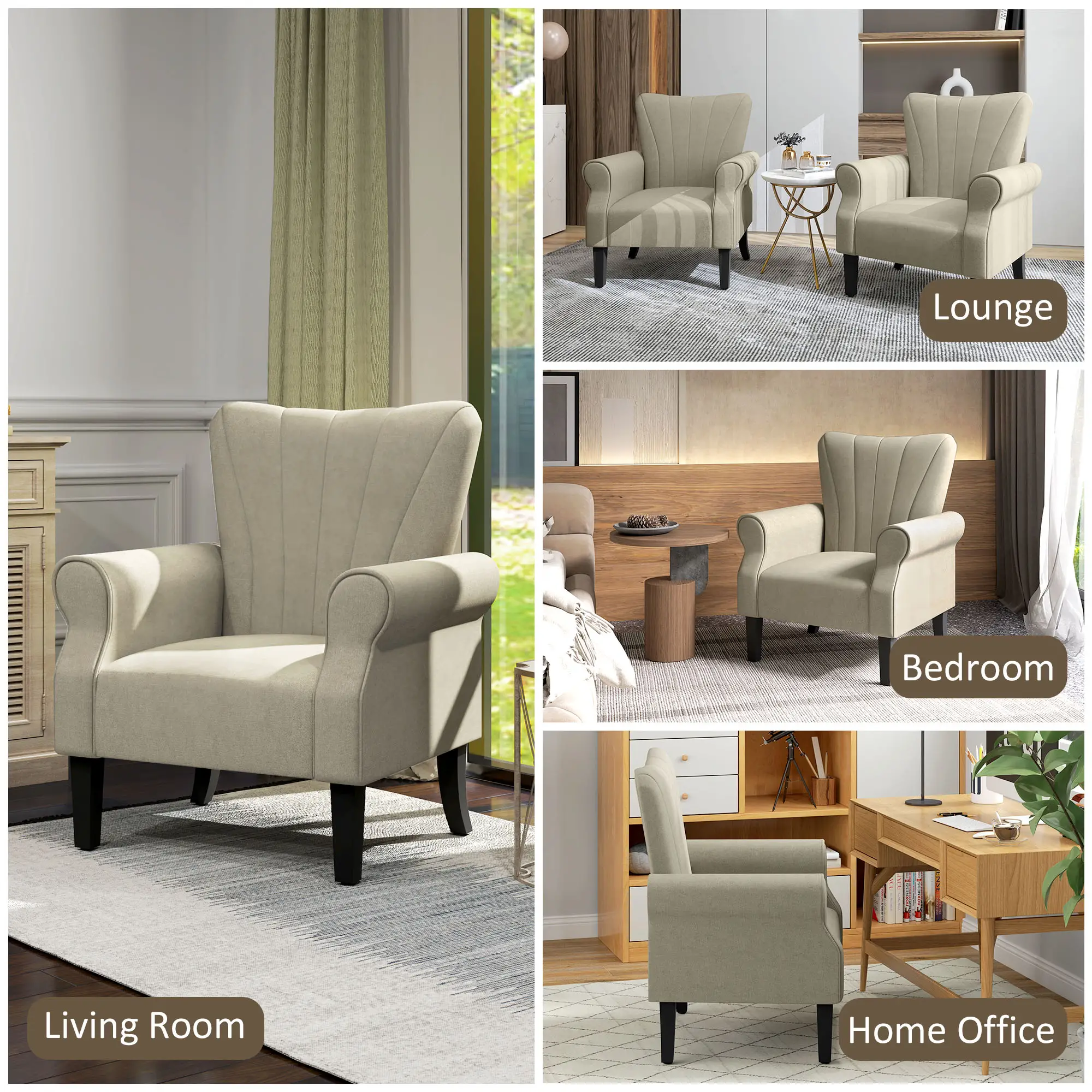 Linen Armchair 80 x 73 x 94cm - Beige - 7