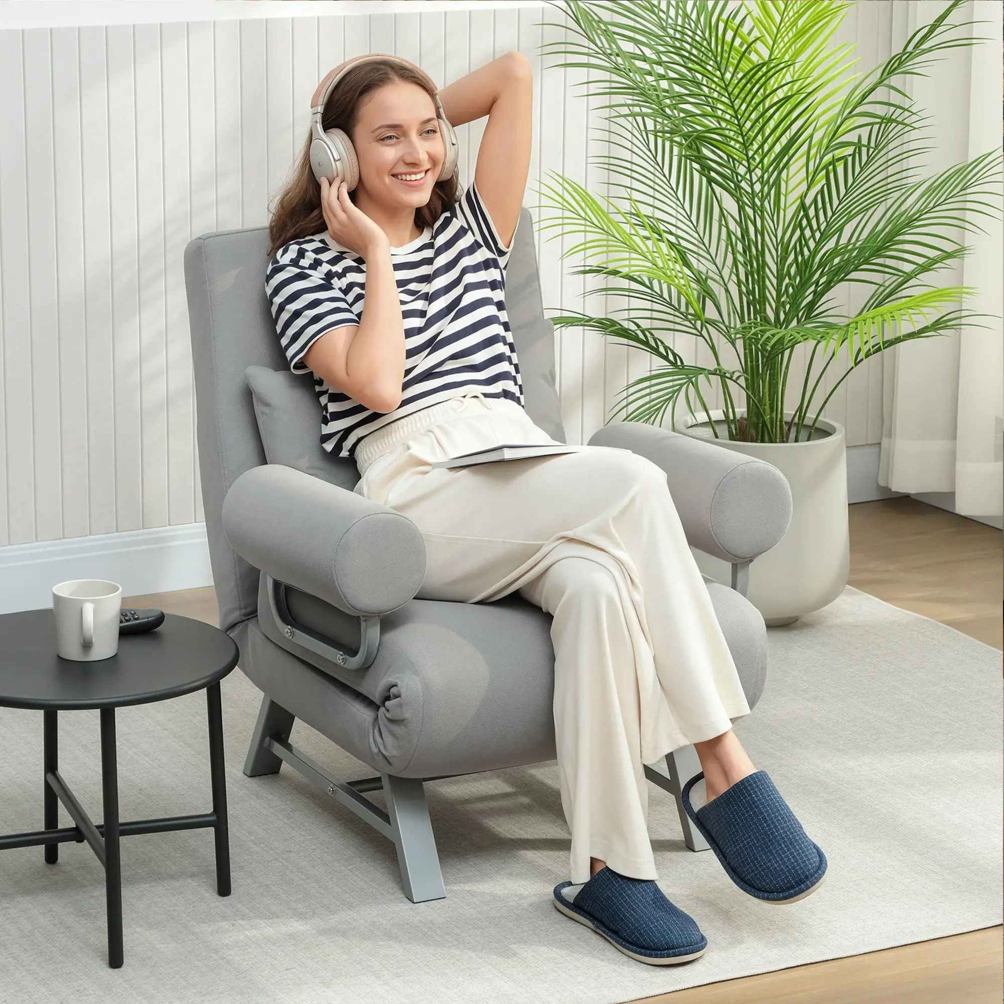 Linen Sofa Bed 73 x 78 x 81cm - Light Grey - 2