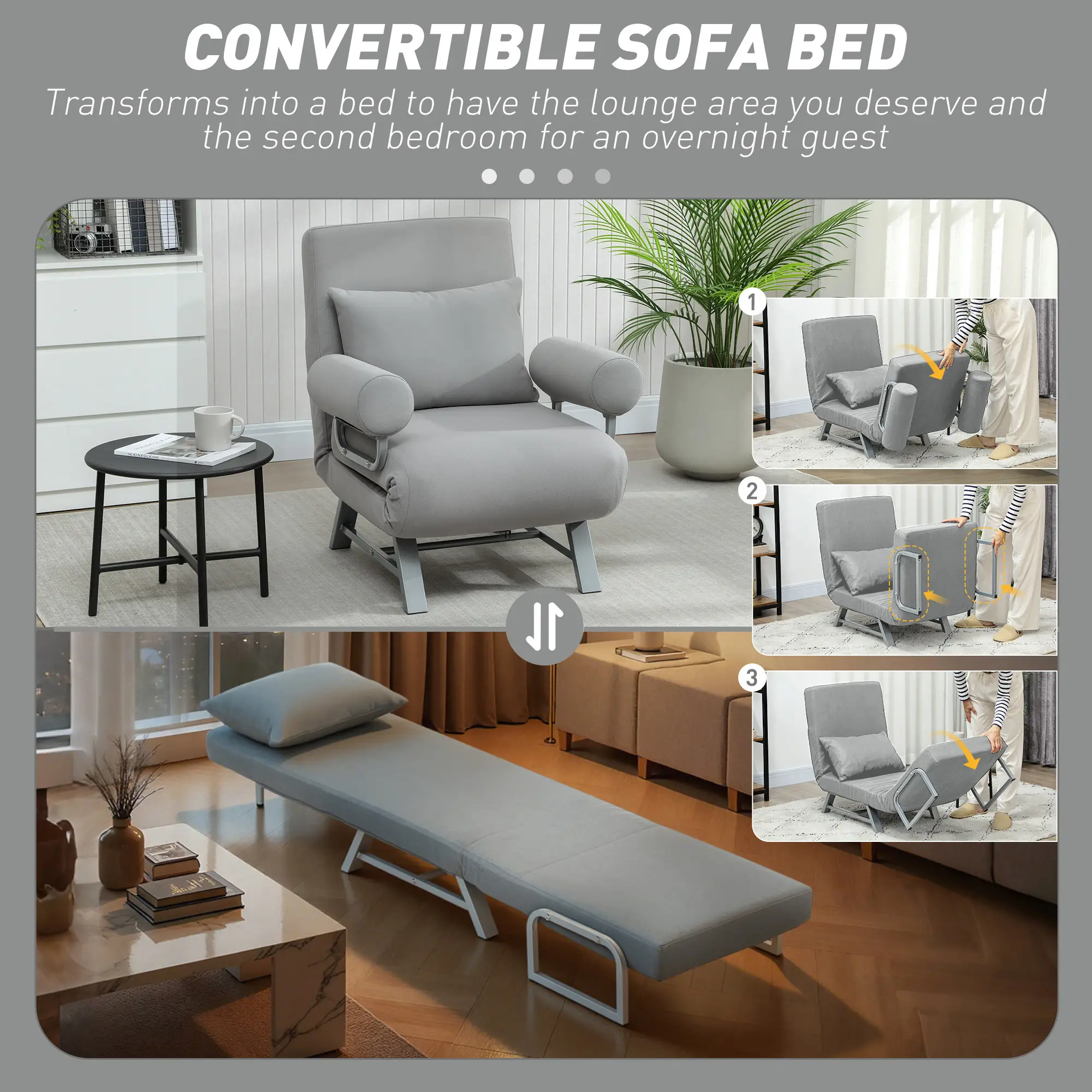 Linen Sofa Bed 73 x 78 x 81cm - Light Grey - 4