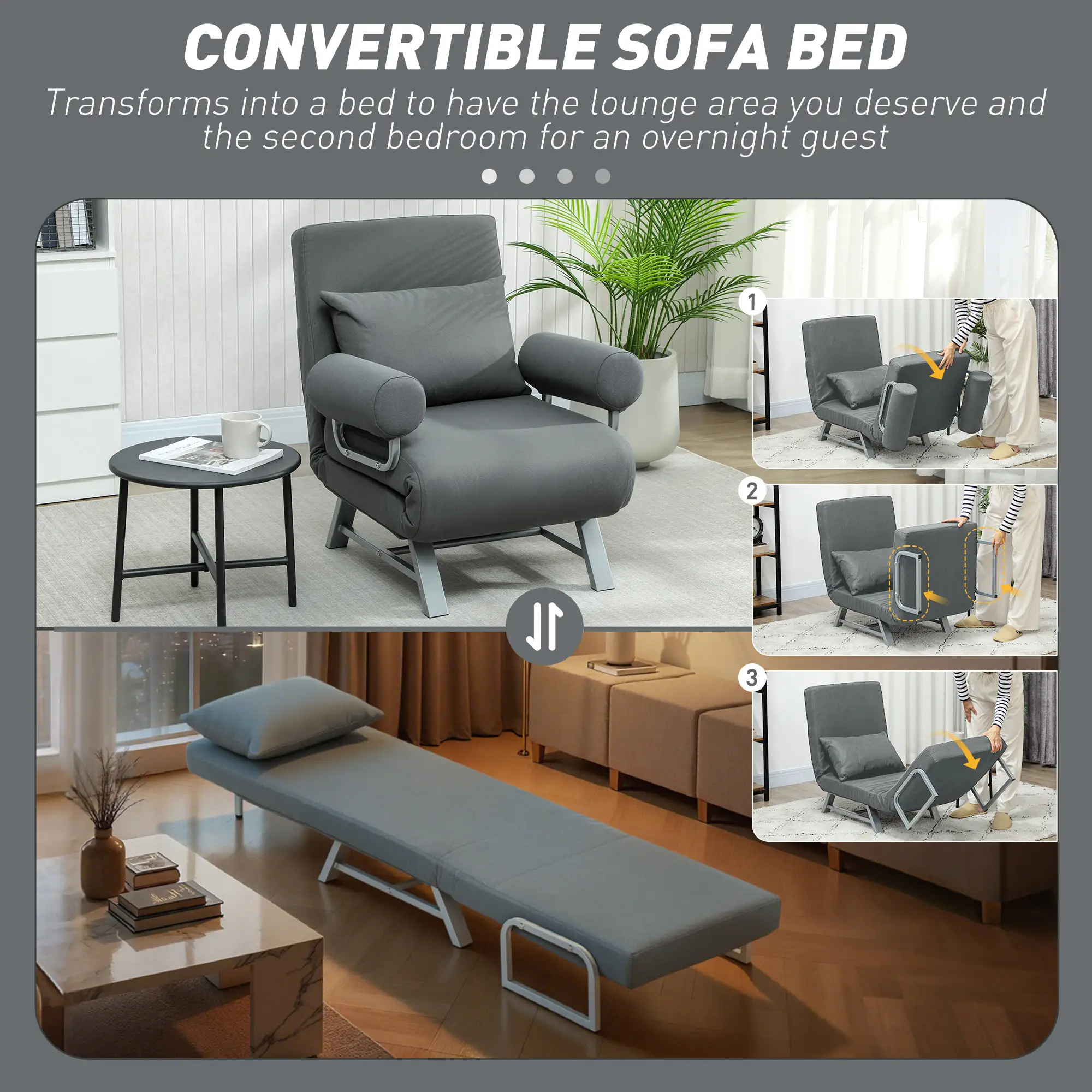 Linen Sofa Bed 73 x 78 x 81cm - Dark Grey - 4