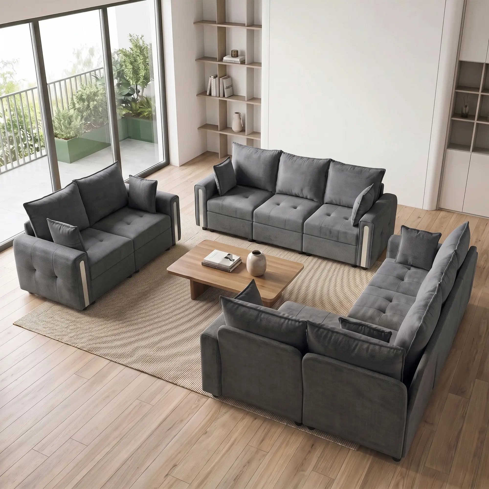 3 Seater Velvet Sofa 228 x 85 x 88cm - Dark Grey, Black - 8