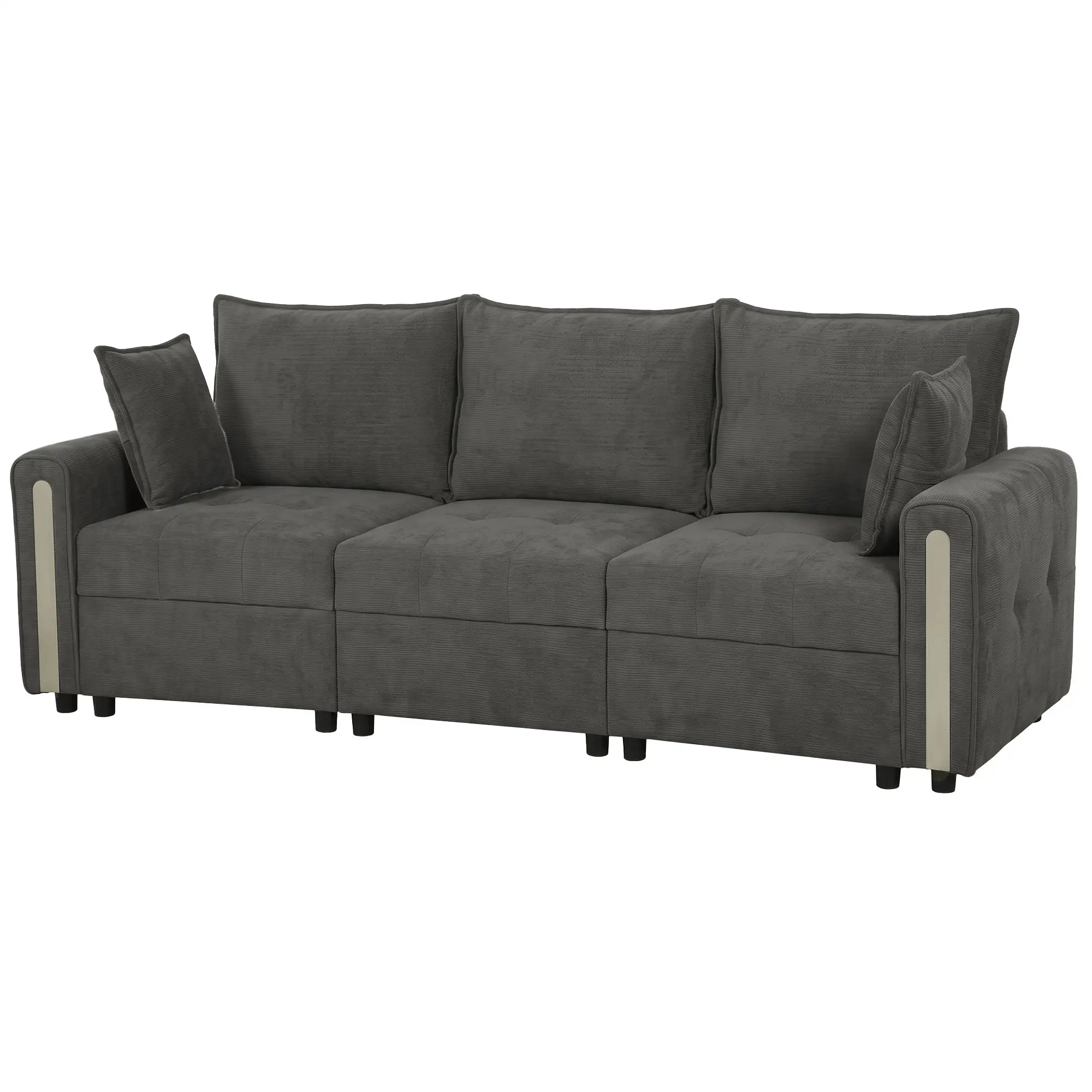 3 Seater Velvet Sofa 228 x 85 x 88cm - Dark Grey, Black - 15