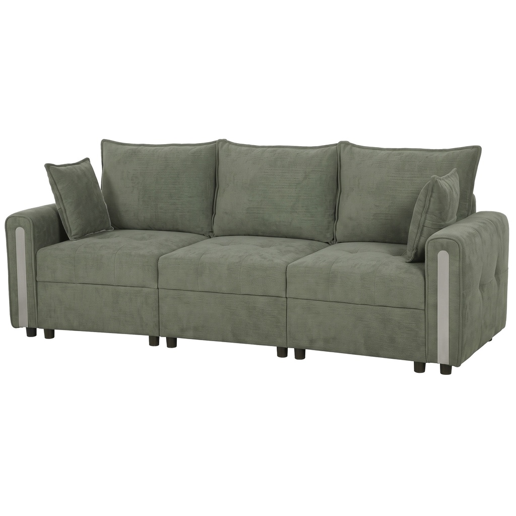 3 Seater Velvet Sofa 228 x 85 x 88cm - Dark Green, Black - 1