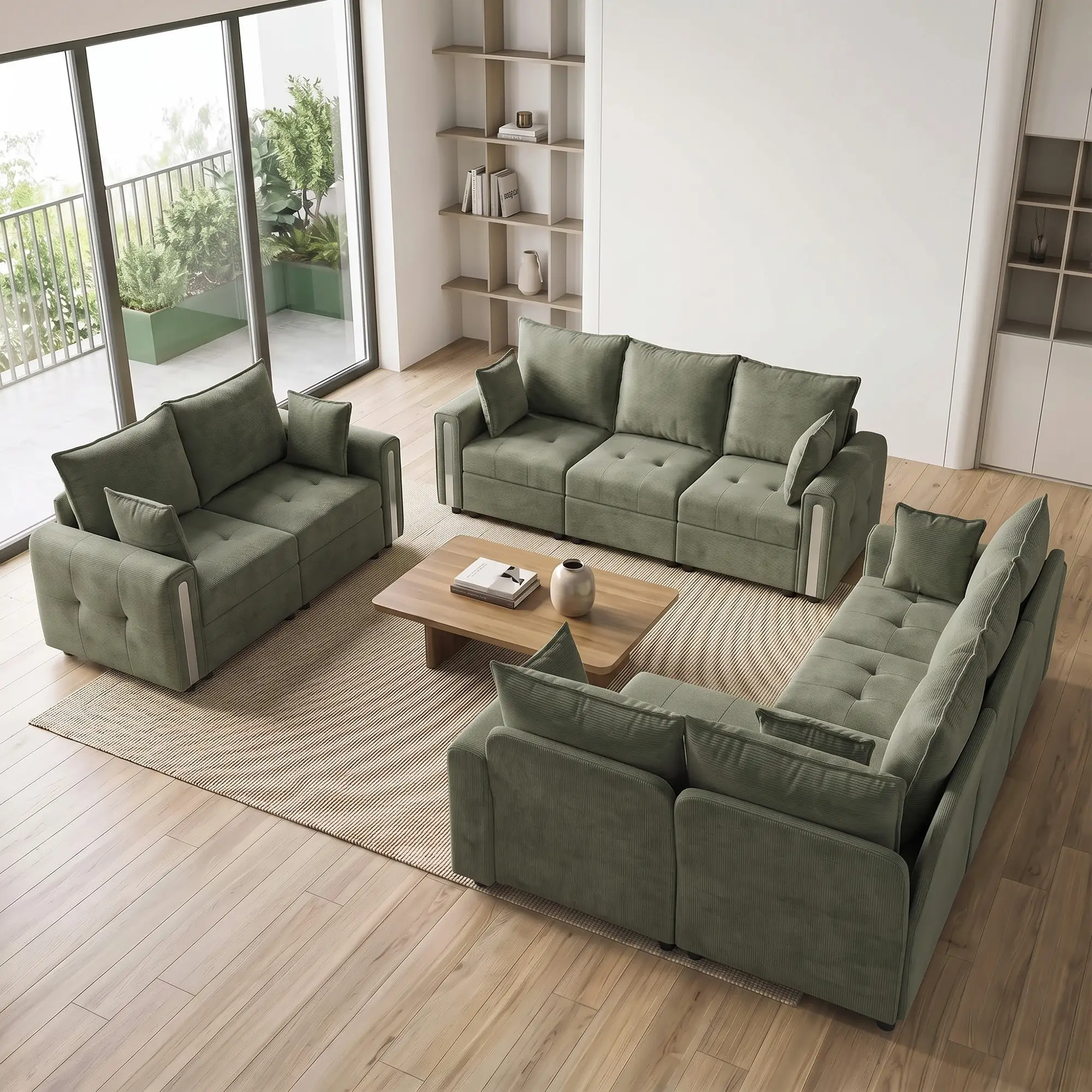 3 Seater Velvet Sofa 228 x 85 x 88cm - Dark Green, Black - 8