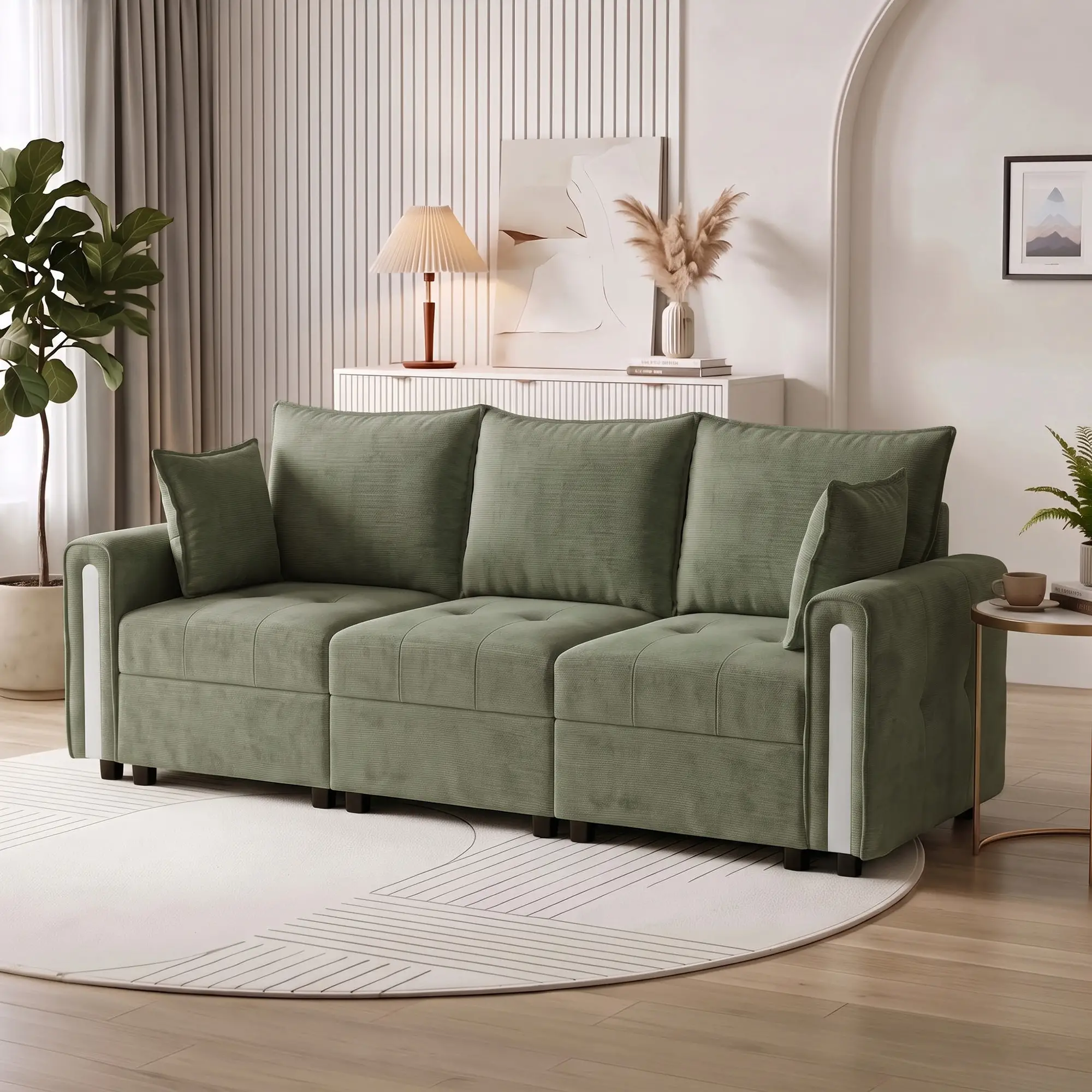 3 Seater Velvet Sofa 228 x 85 x 88cm - Dark Green, Black - 9