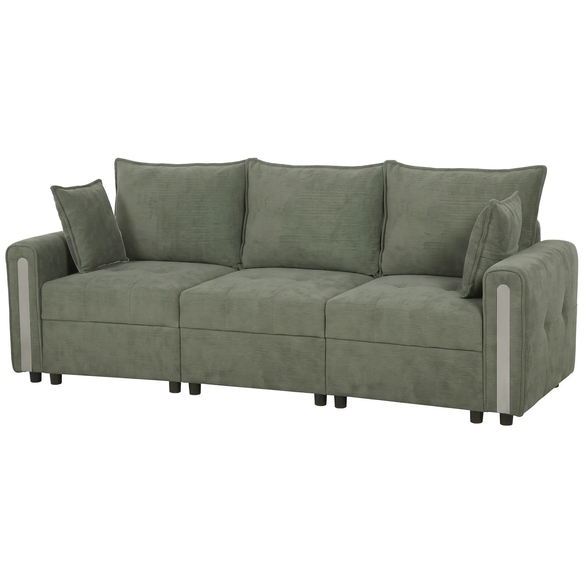 3 Seater Velvet Sofa 228 x 85 x 88cm - Dark Green, Black - 15