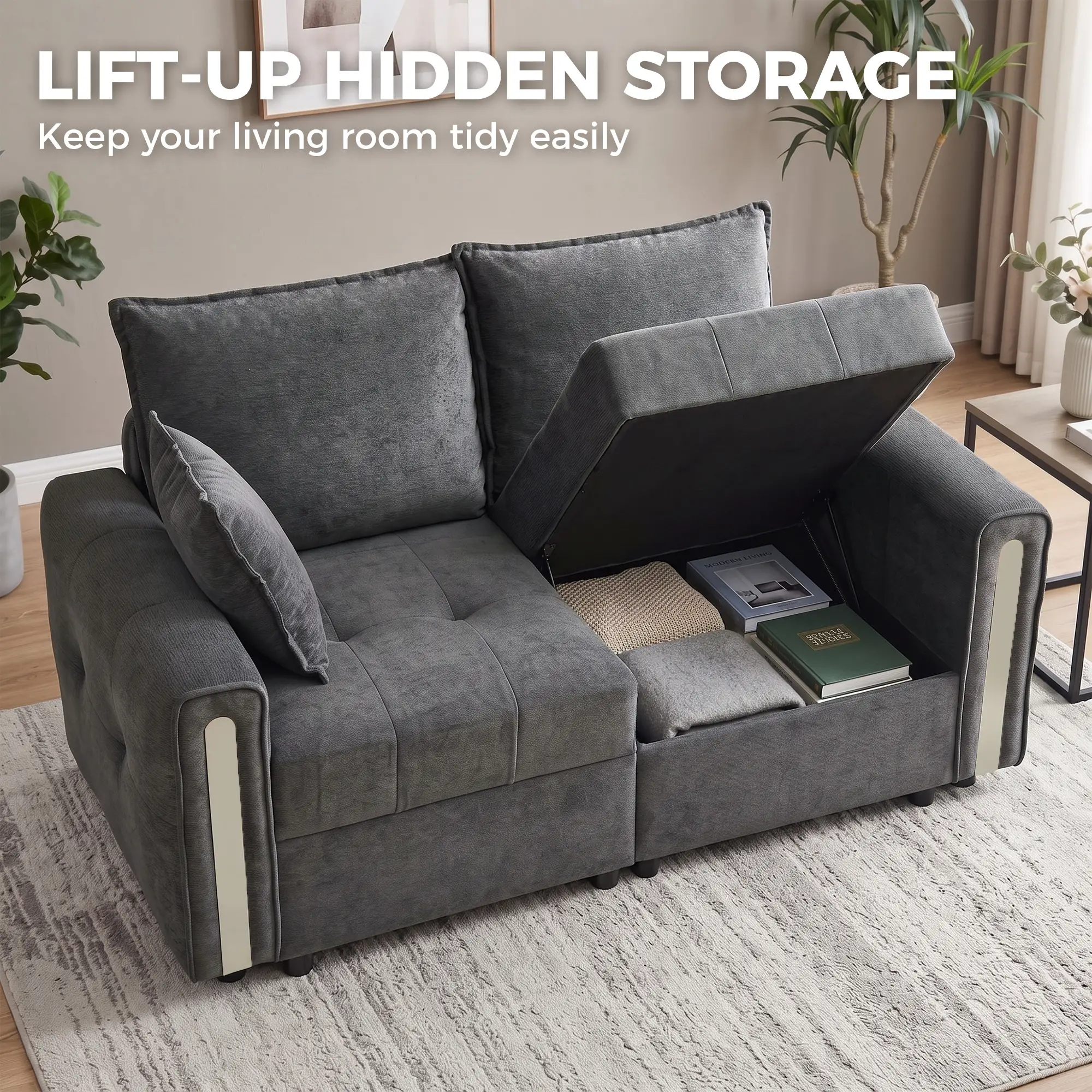 2 Seater Velvet Sofa 168 x 85 x 88cm - Dark Grey, Black - 7