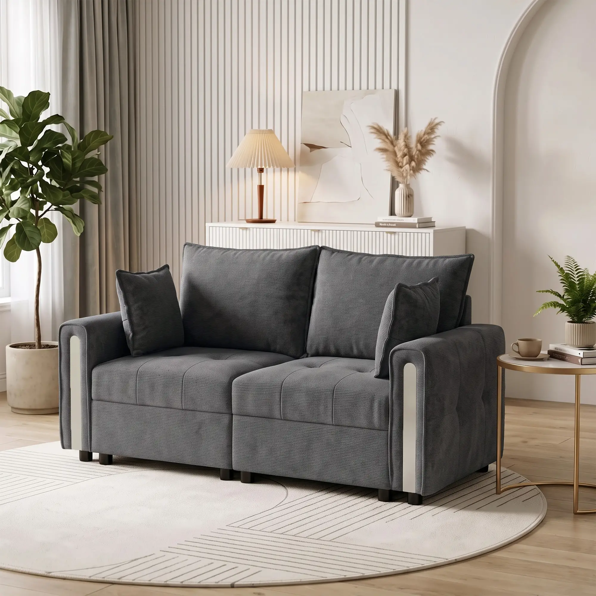2 Seater Velvet Sofa 168 x 85 x 88cm - Dark Grey, Black - 9