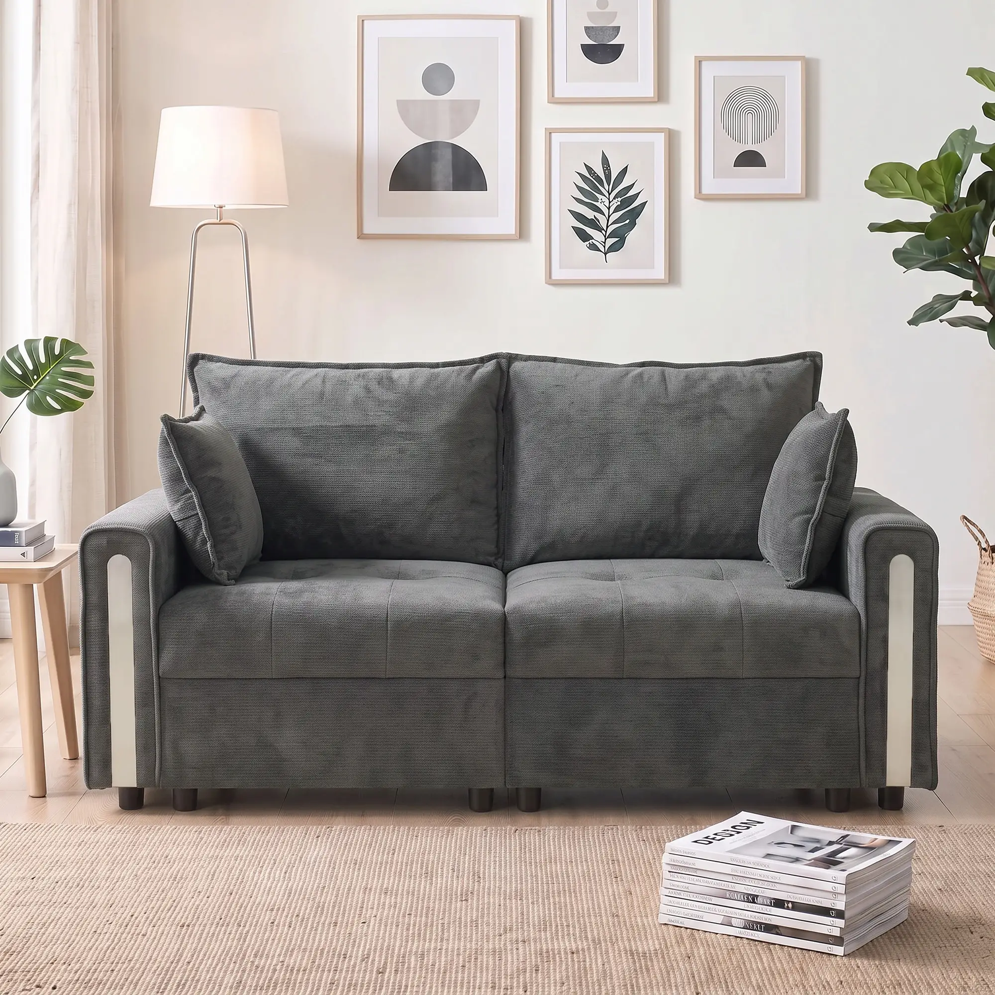 2 Seater Velvet Sofa 168 x 85 x 88cm - Dark Grey, Black - 14