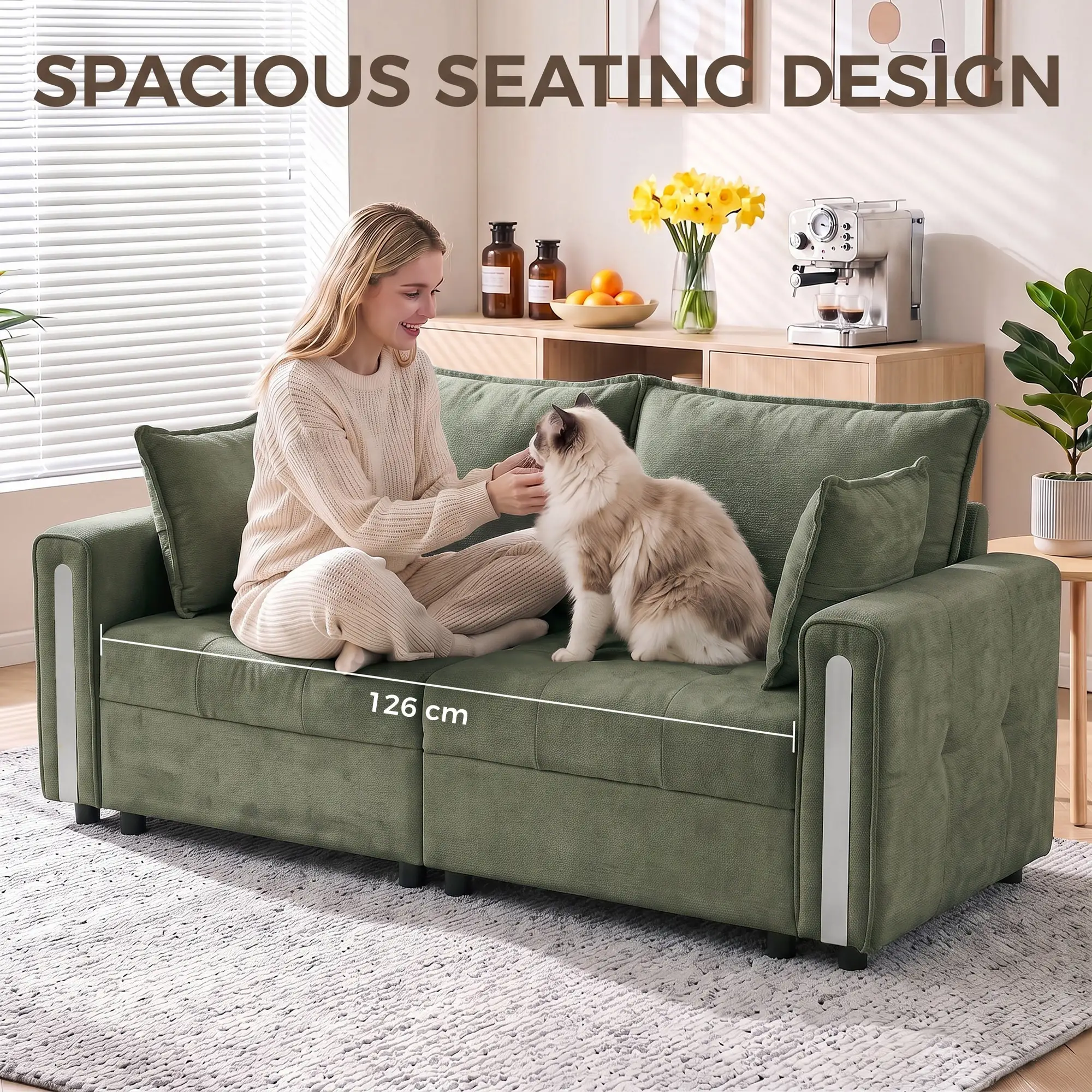 2 Seater Velvet Sofa 168 x 85 x 88cm - Dark Green, Black - 6