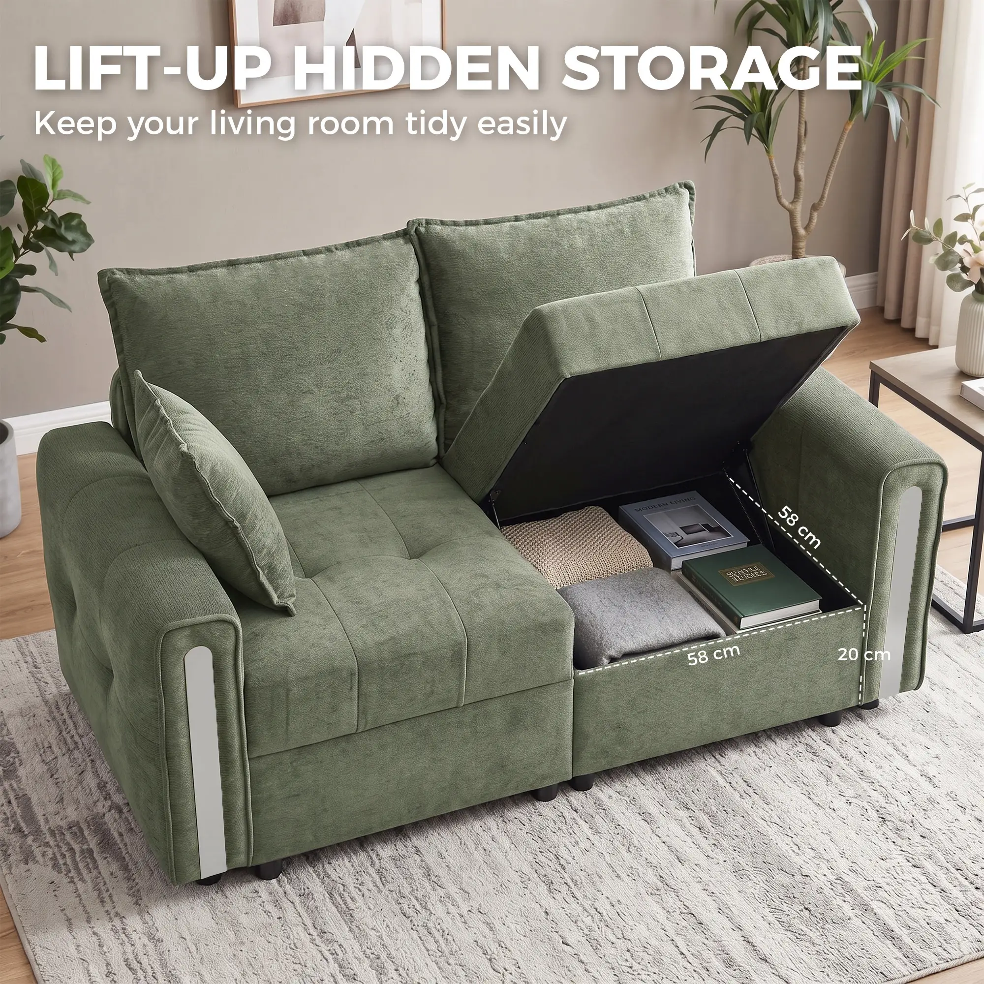 2 Seater Velvet Sofa 168 x 85 x 88cm - Dark Green, Black - 7