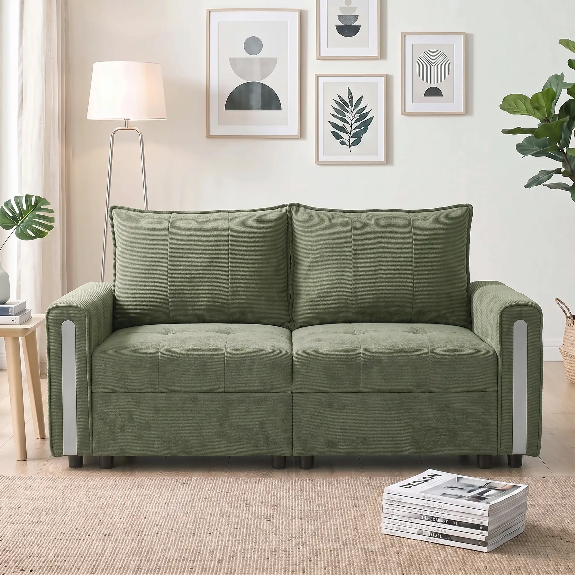 2 Seater Velvet Sofa 168 x 85 x 88cm - Dark Green, Black - 14