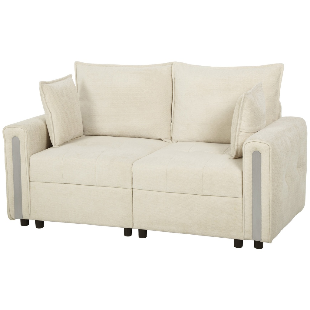 2 Seater Velvet Sofa 168 x 85 x 88cm - Beige, Black - 1