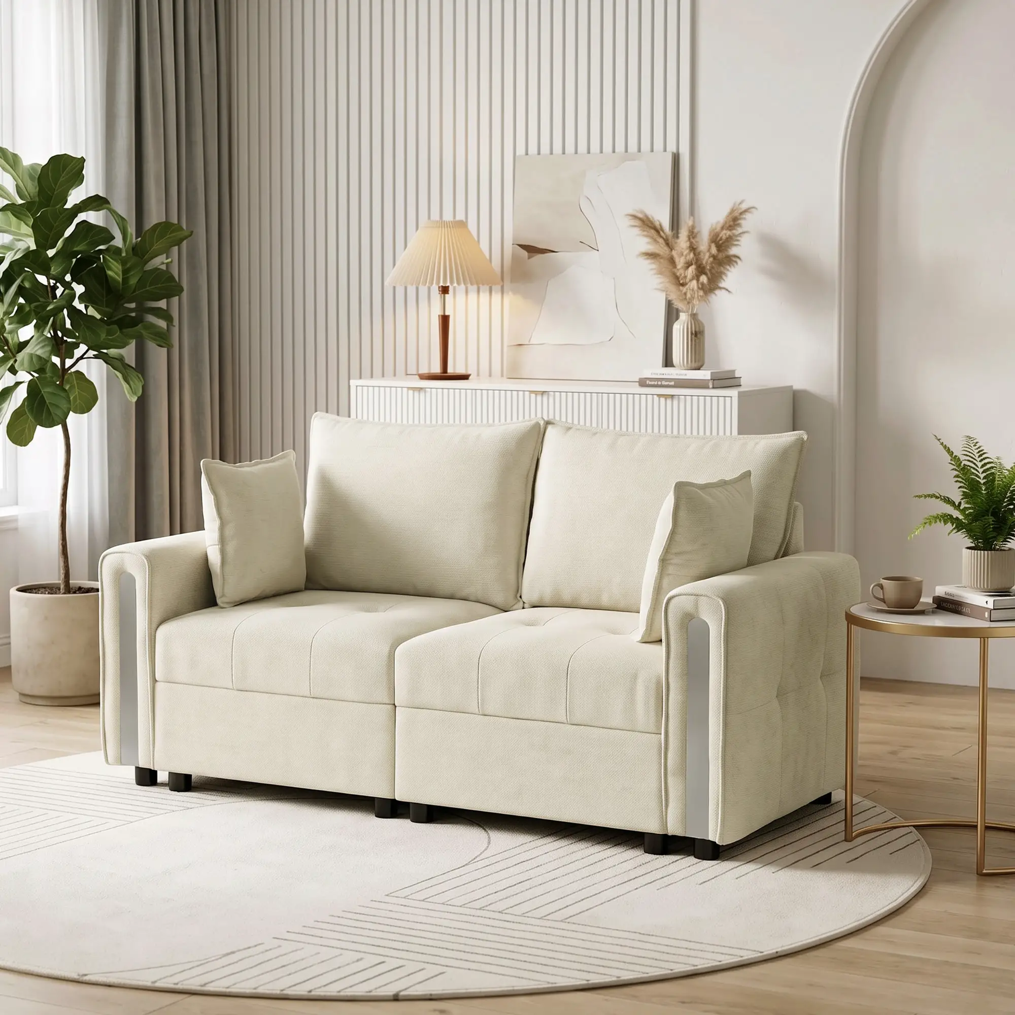 2 Seater Velvet Sofa 168 x 85 x 88cm - Beige, Black - 9