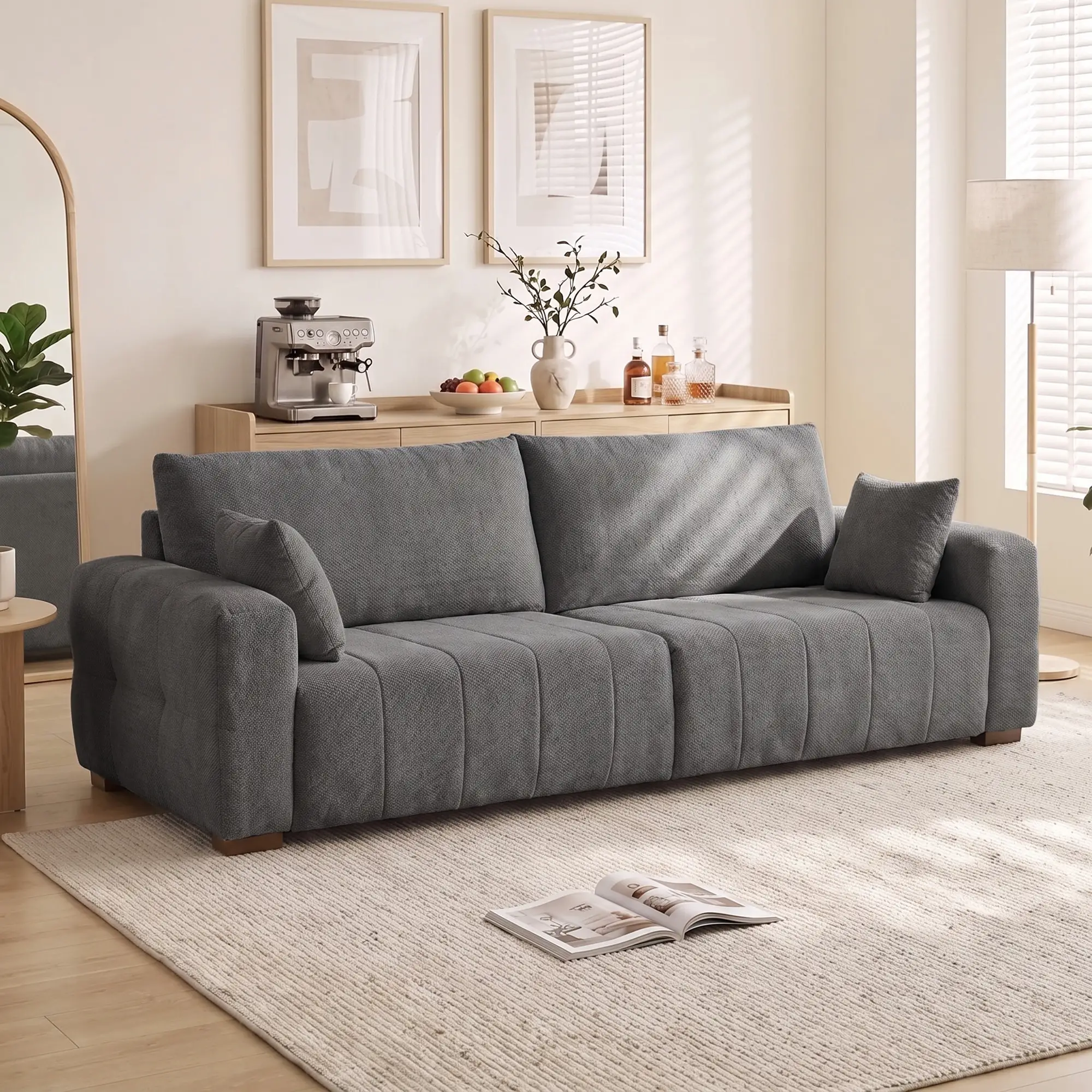3 Seater Velvet Sofa 220 x 86 x 84cm - Grey - 2