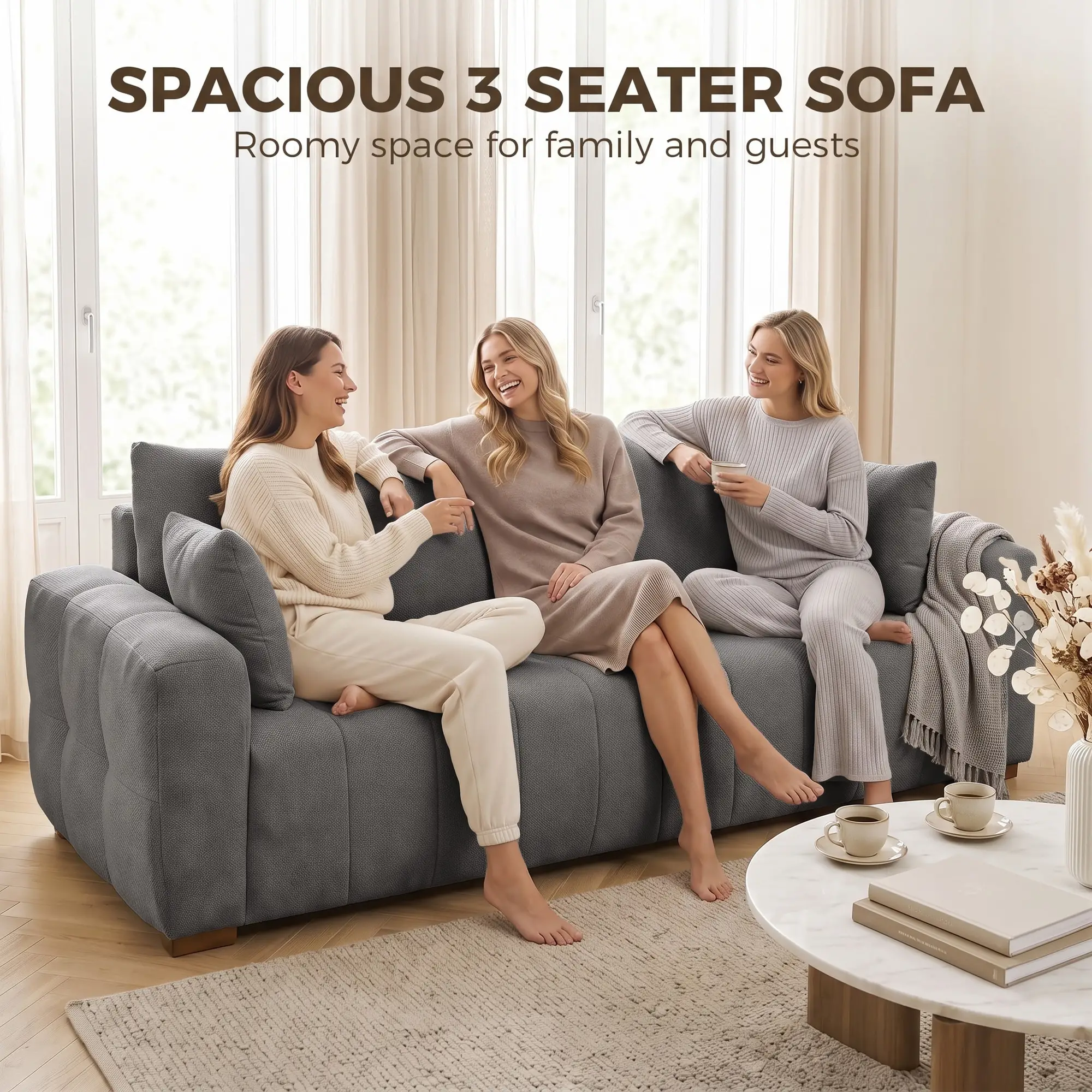 3 Seater Velvet Sofa 220 x 86 x 84cm - Grey - 4