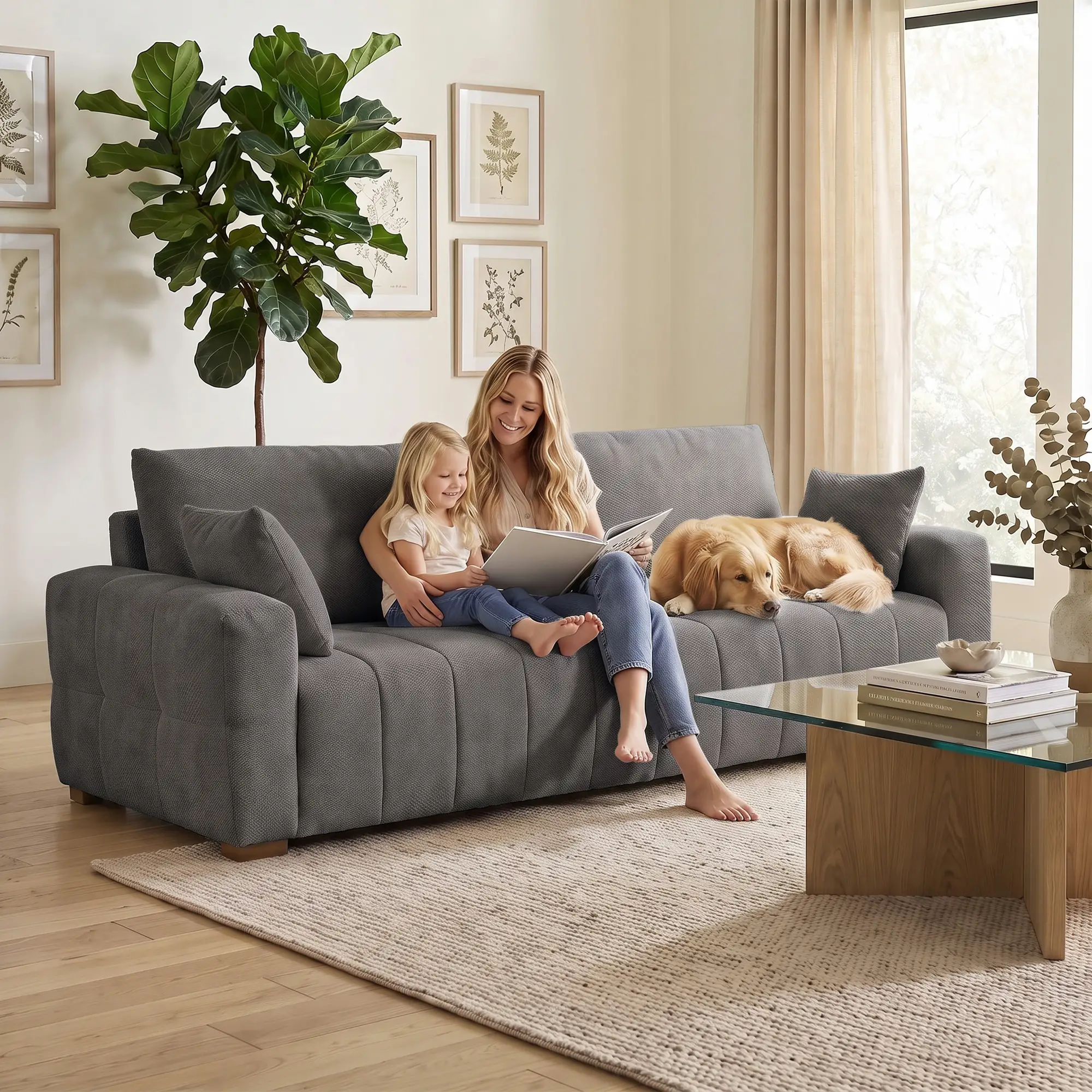3 Seater Velvet Sofa 220 x 86 x 84cm - Grey - 8