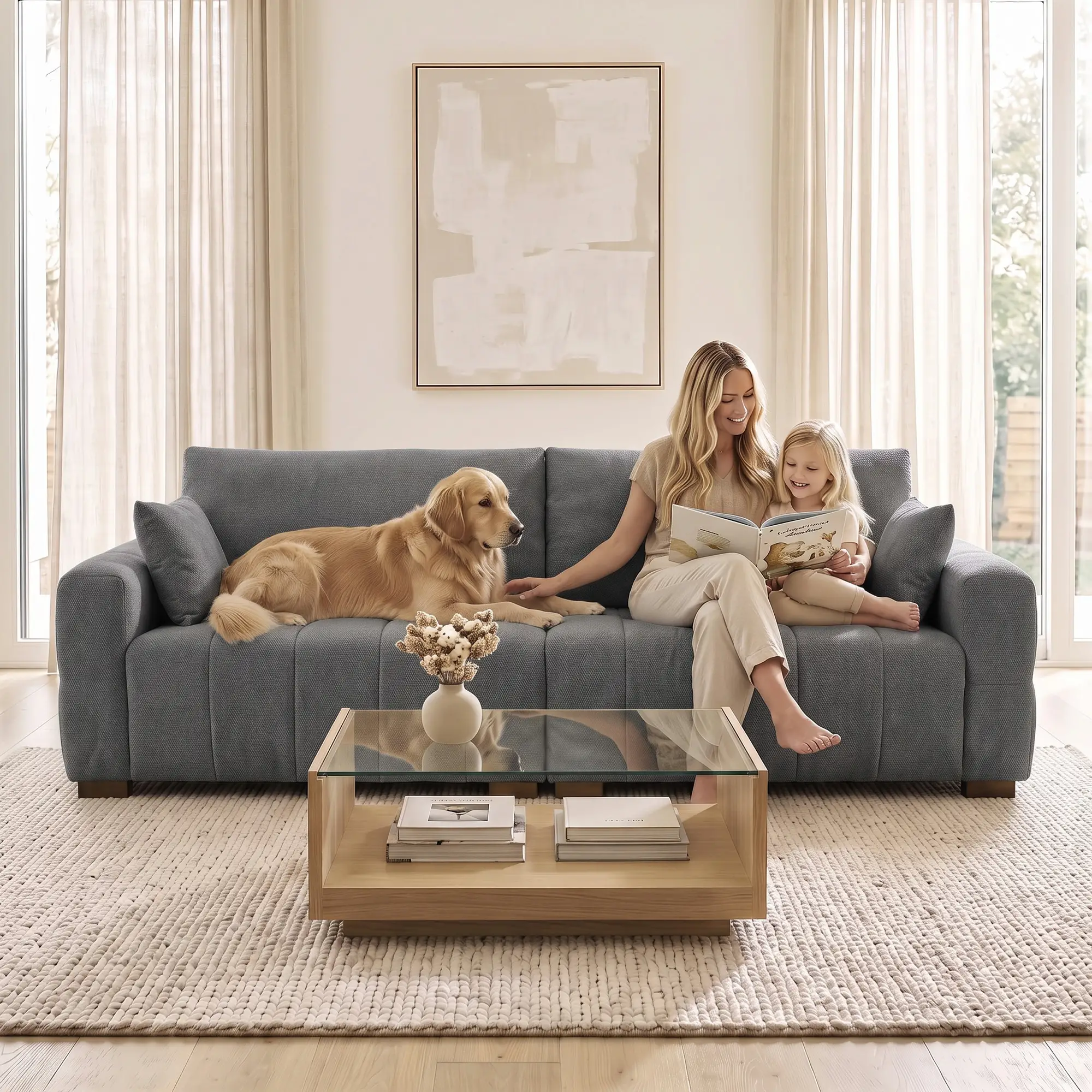 3 Seater Velvet Sofa 220 x 86 x 84cm - Grey - 9