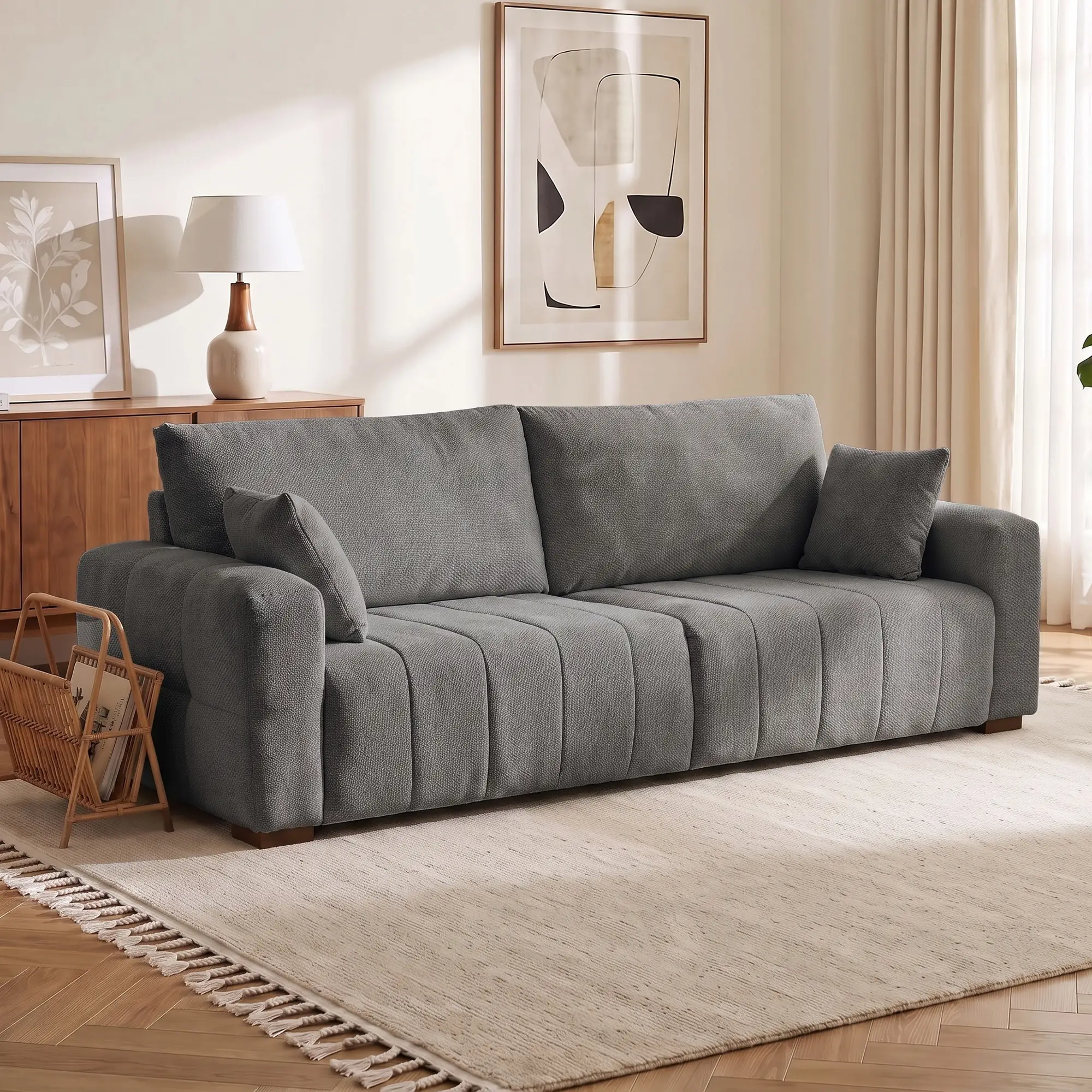 3 Seater Velvet Sofa 220 x 86 x 84cm - Grey - 14