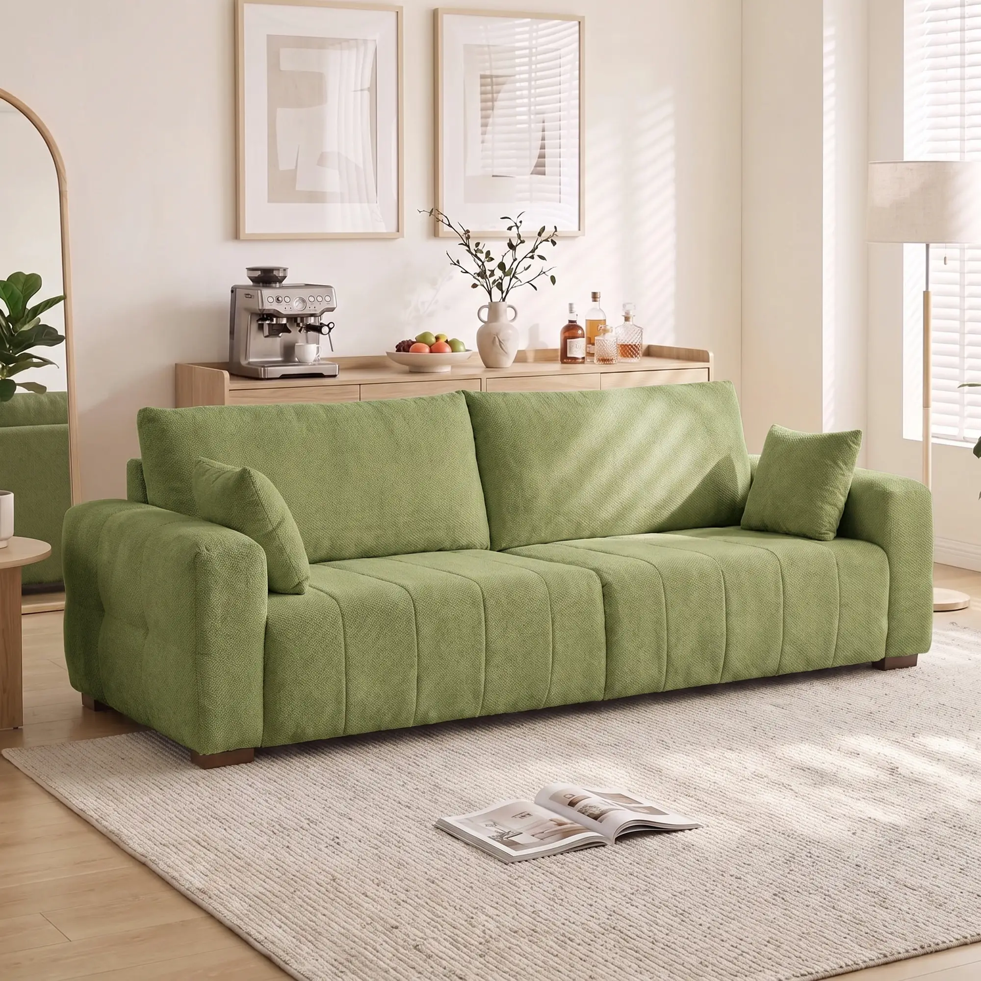 3 Seater Velvet Sofa 220 x 86 x 84cm - Green - 2