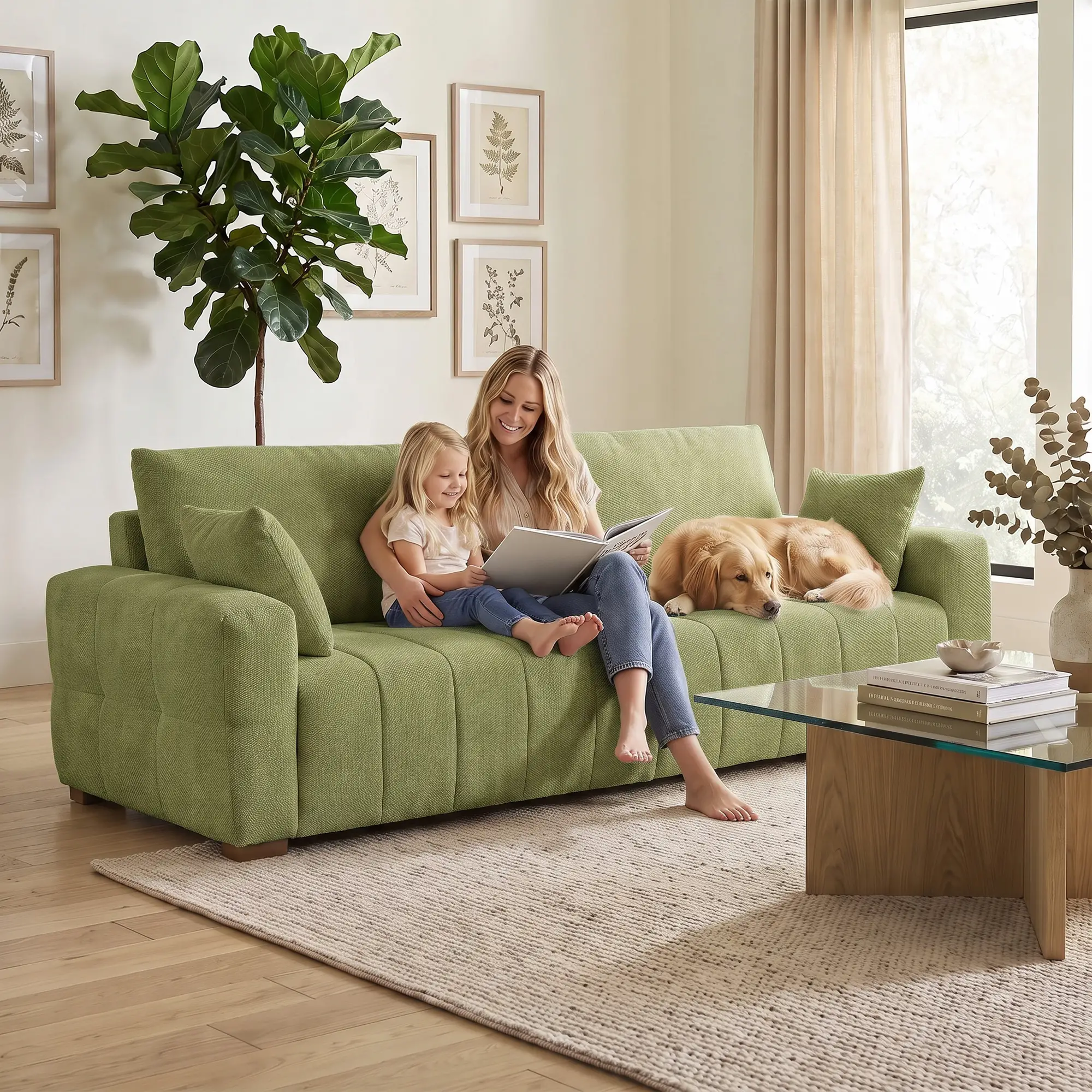 3 Seater Velvet Sofa 220 x 86 x 84cm - Green - 8