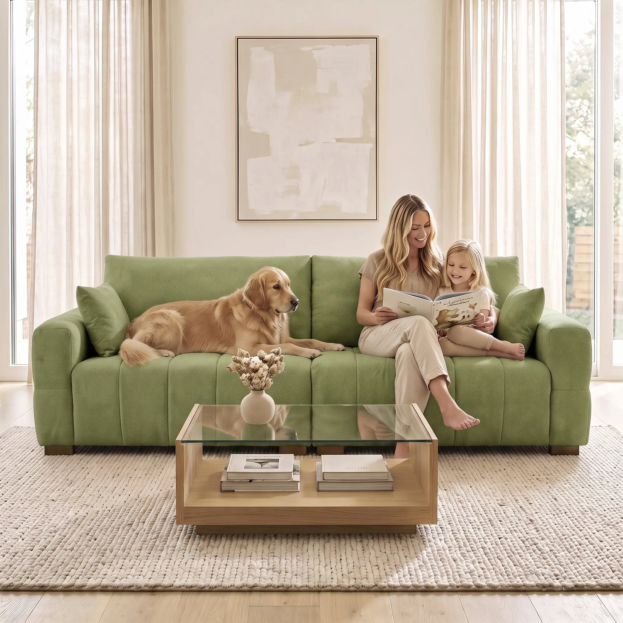 3 Seater Velvet Sofa 220 x 86 x 84cm - Green - 9