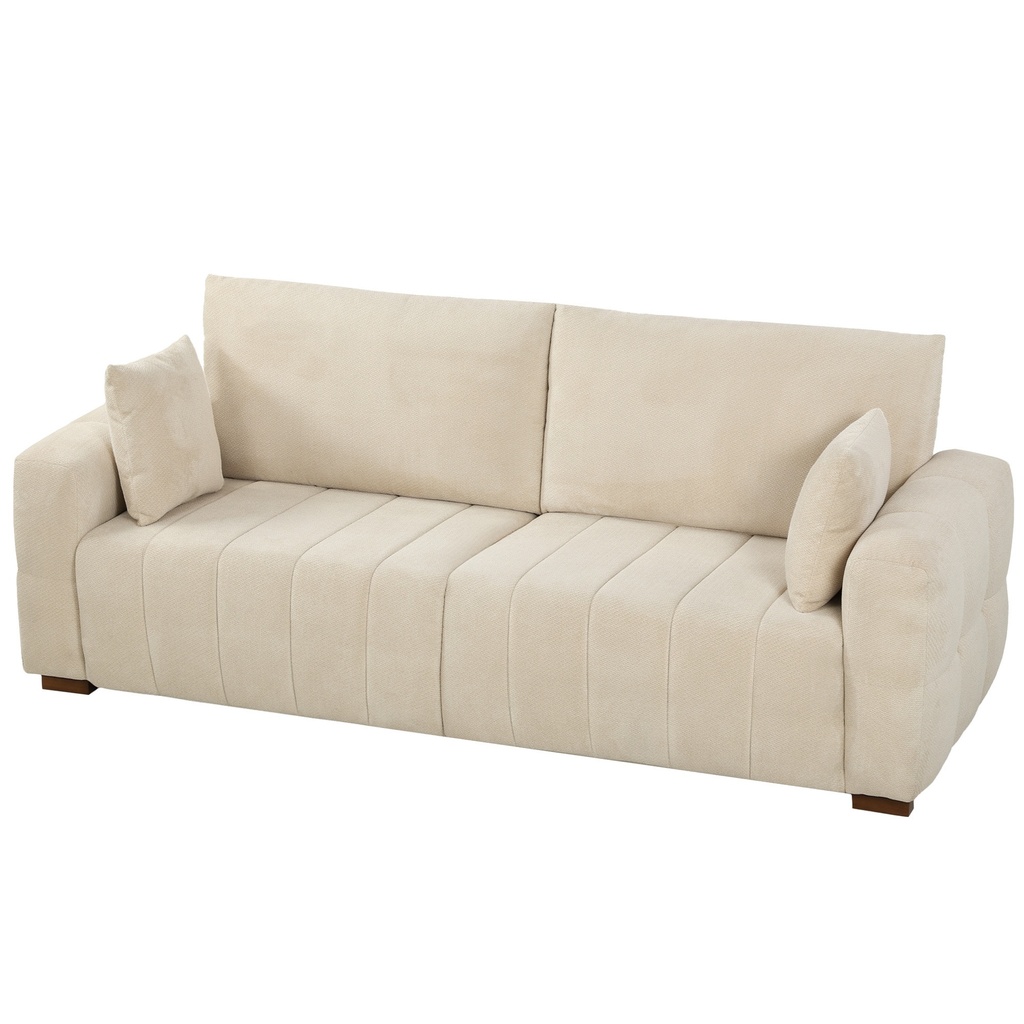 3 Seater Velvet Sofa 220 x 86 x 84cm - Cream White - 1
