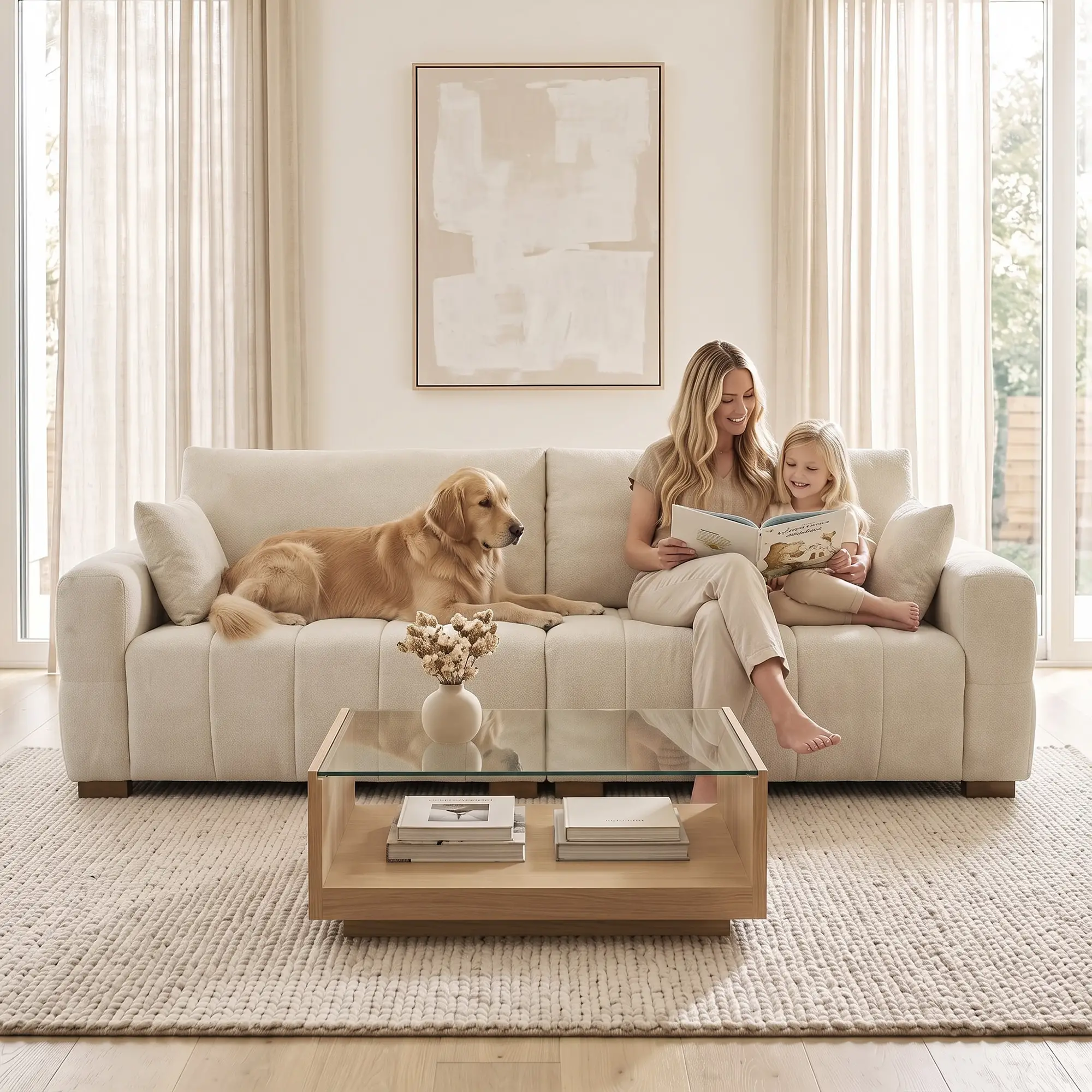 3 Seater Velvet Sofa 220 x 86 x 84cm - Cream White - 9